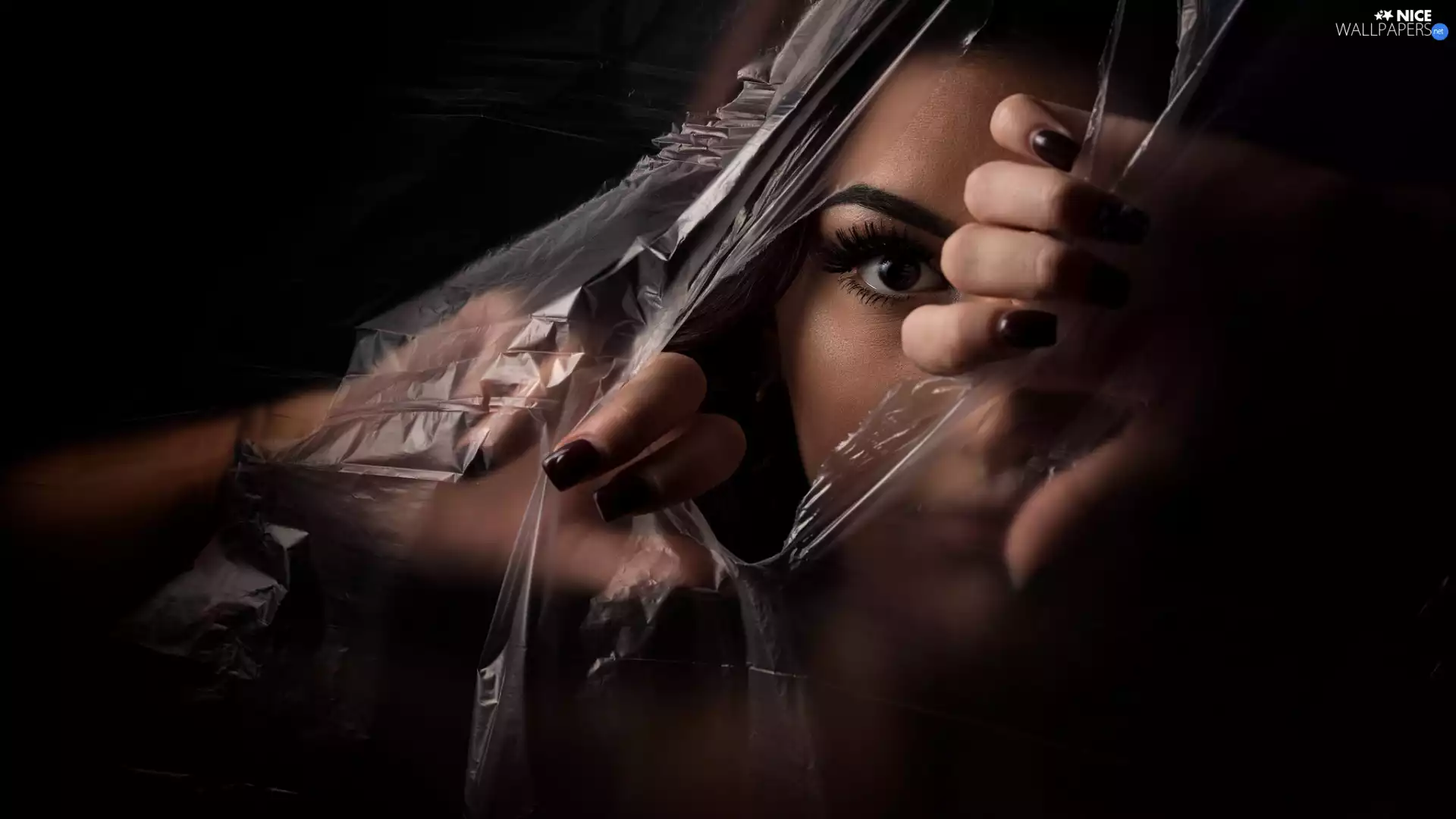 Women, The look, Dark Background, foil