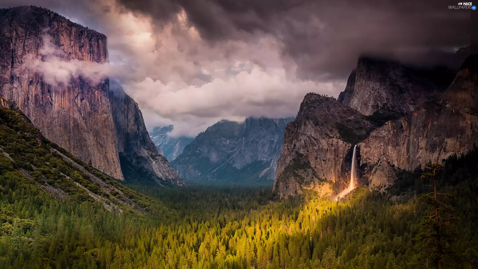 Mountains, clouds, VEGETATION, dark
