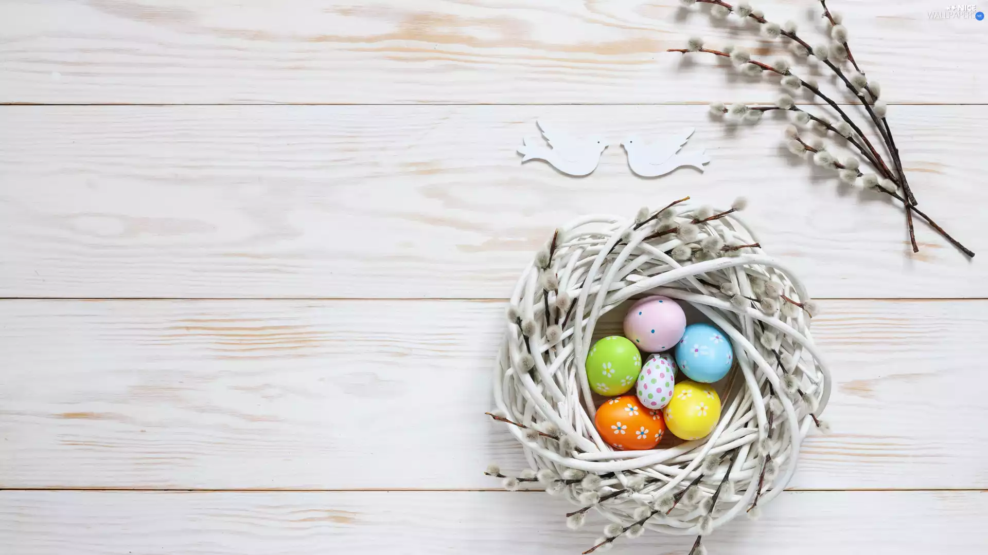 database, nest, Birds on the log, Easter, decorative, eggs