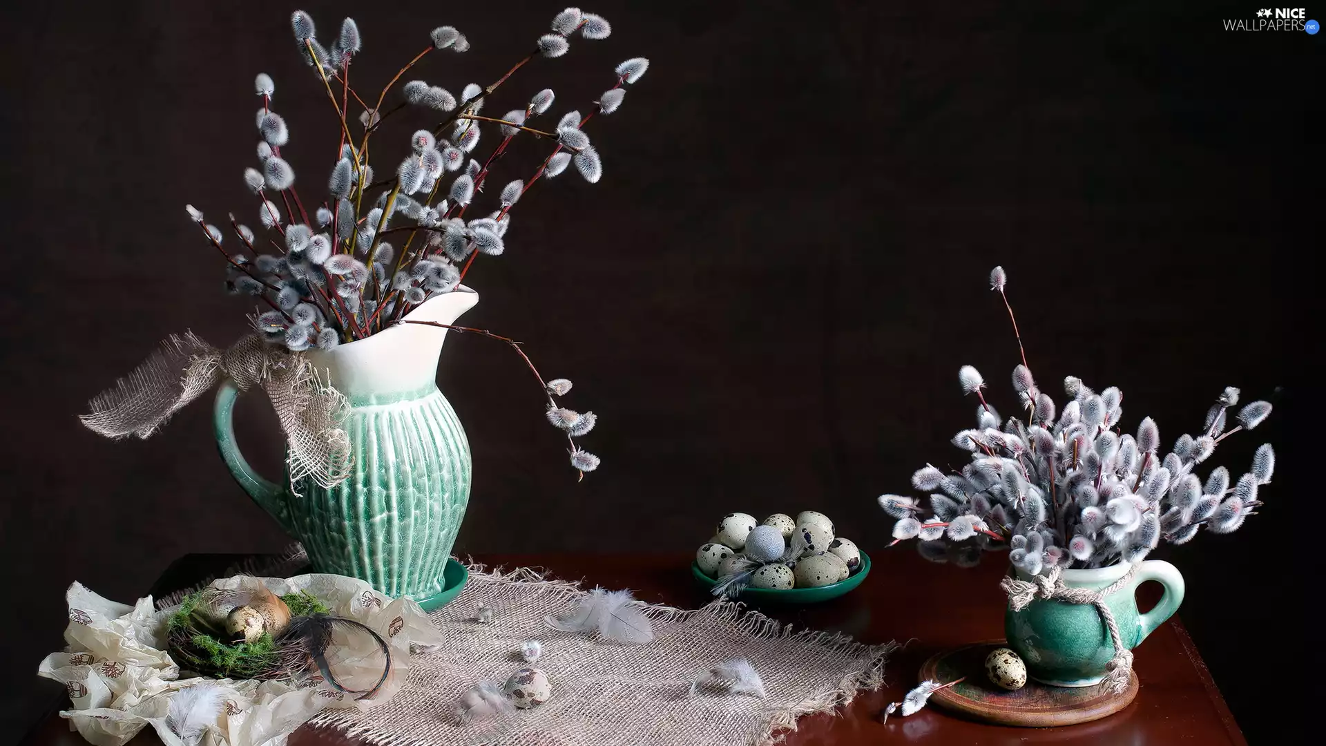 database, socket, Easter, bowl, composition, Jugs, green and white, eggs