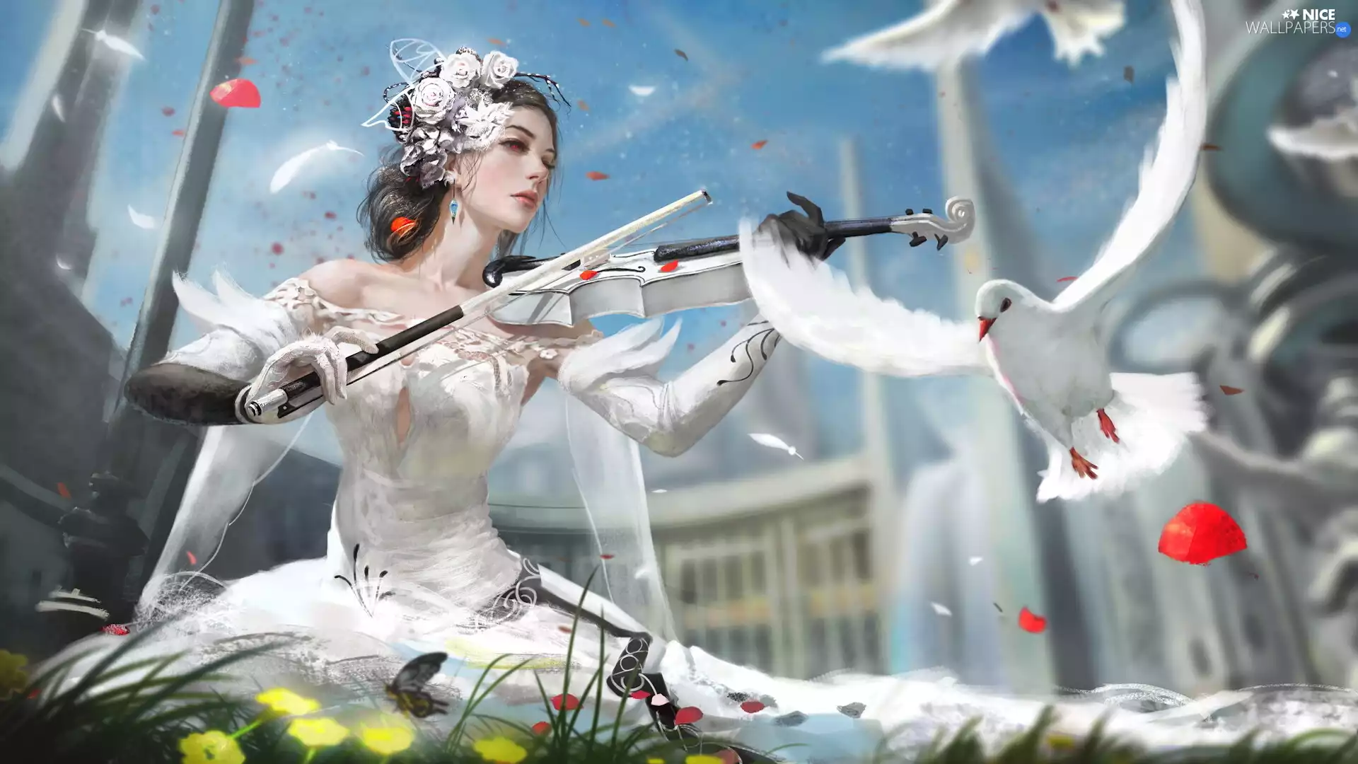White, Deep, girl, violin, graphics