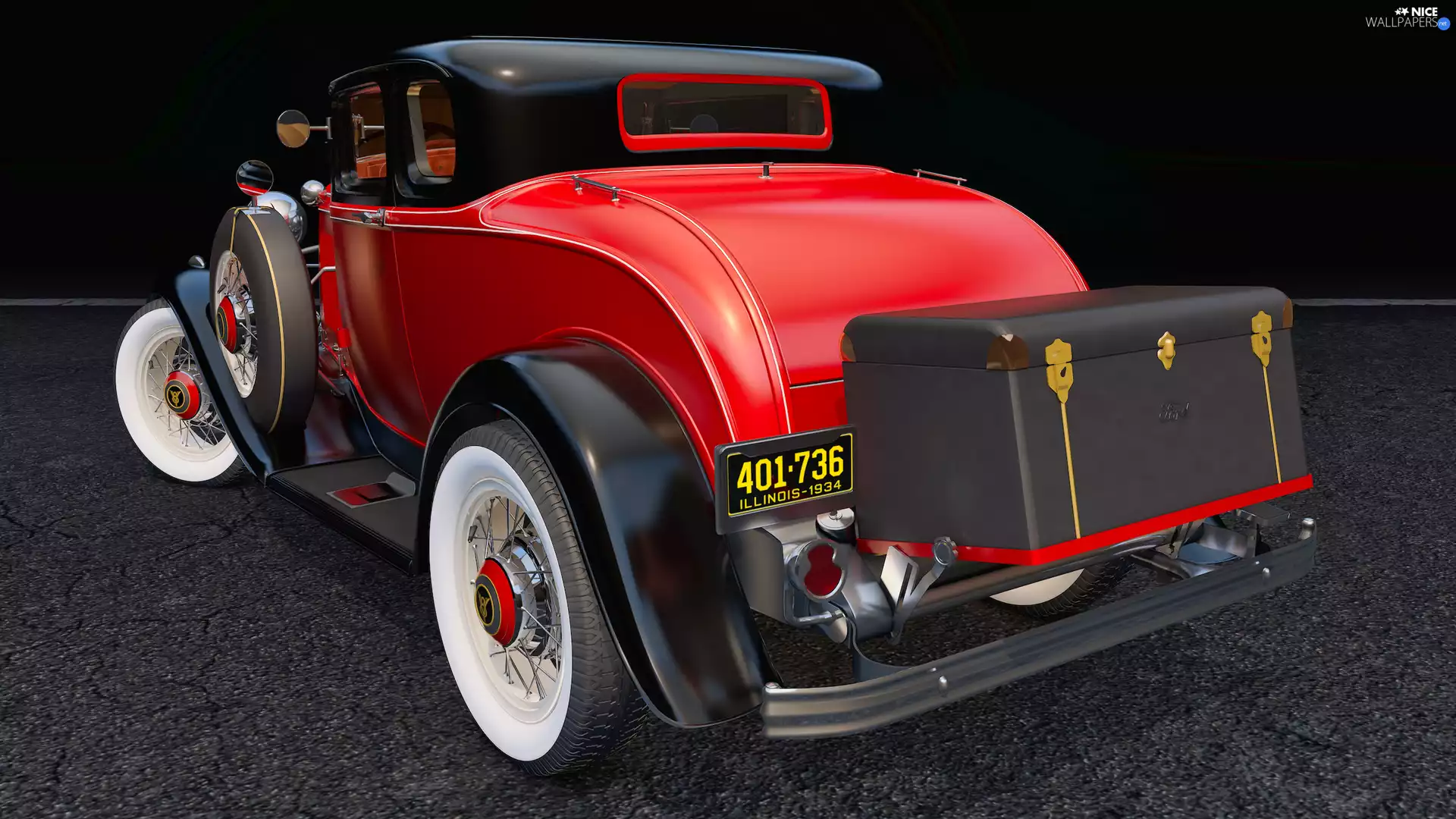 Red, Ford Coupe Deluxe, 1932, antique