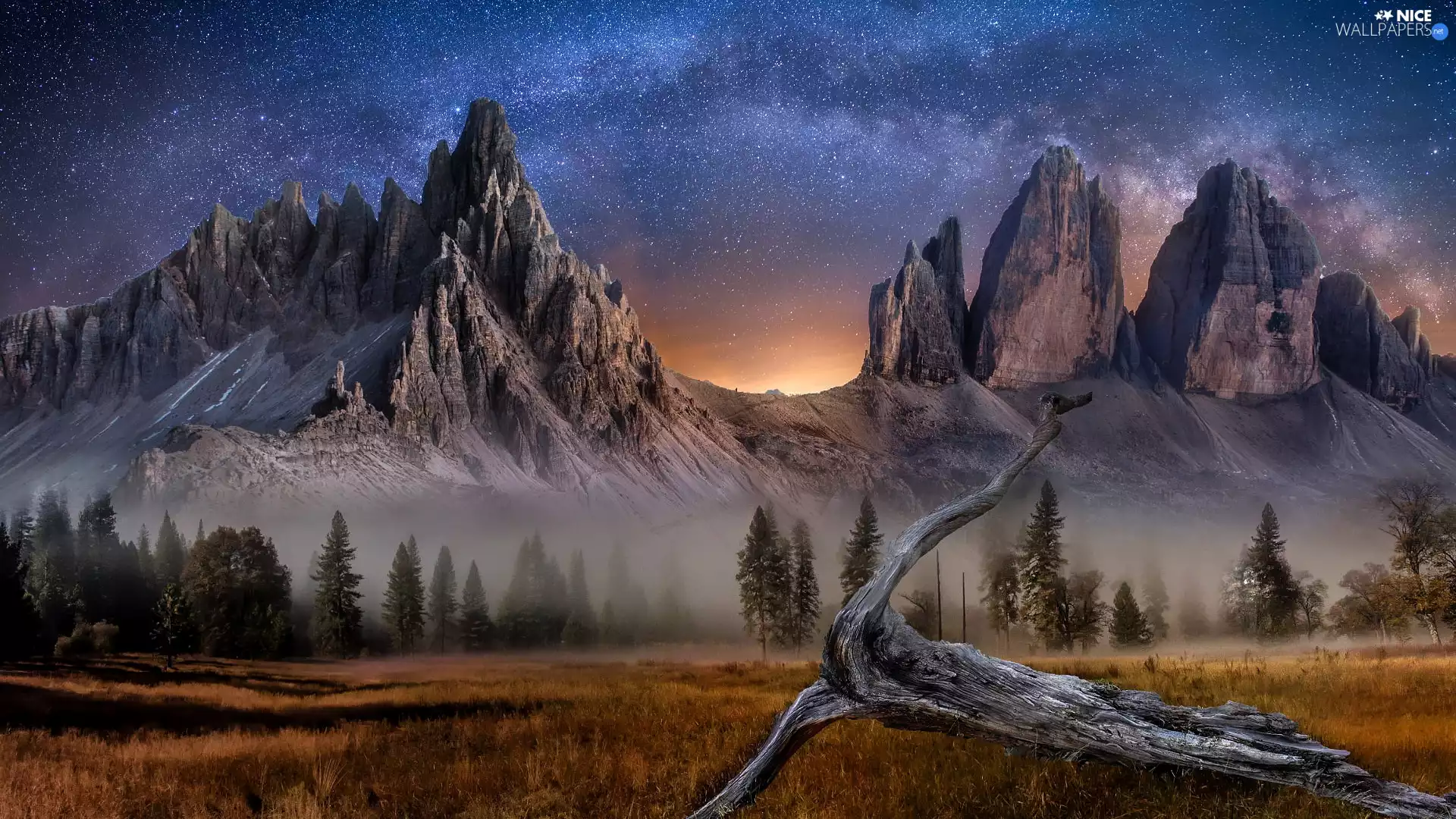 Dolomites, Mountains, edifice, Tre Cime di Lavaredo, Province of Belluno, Italy, Star way, Lod on the beach, star
