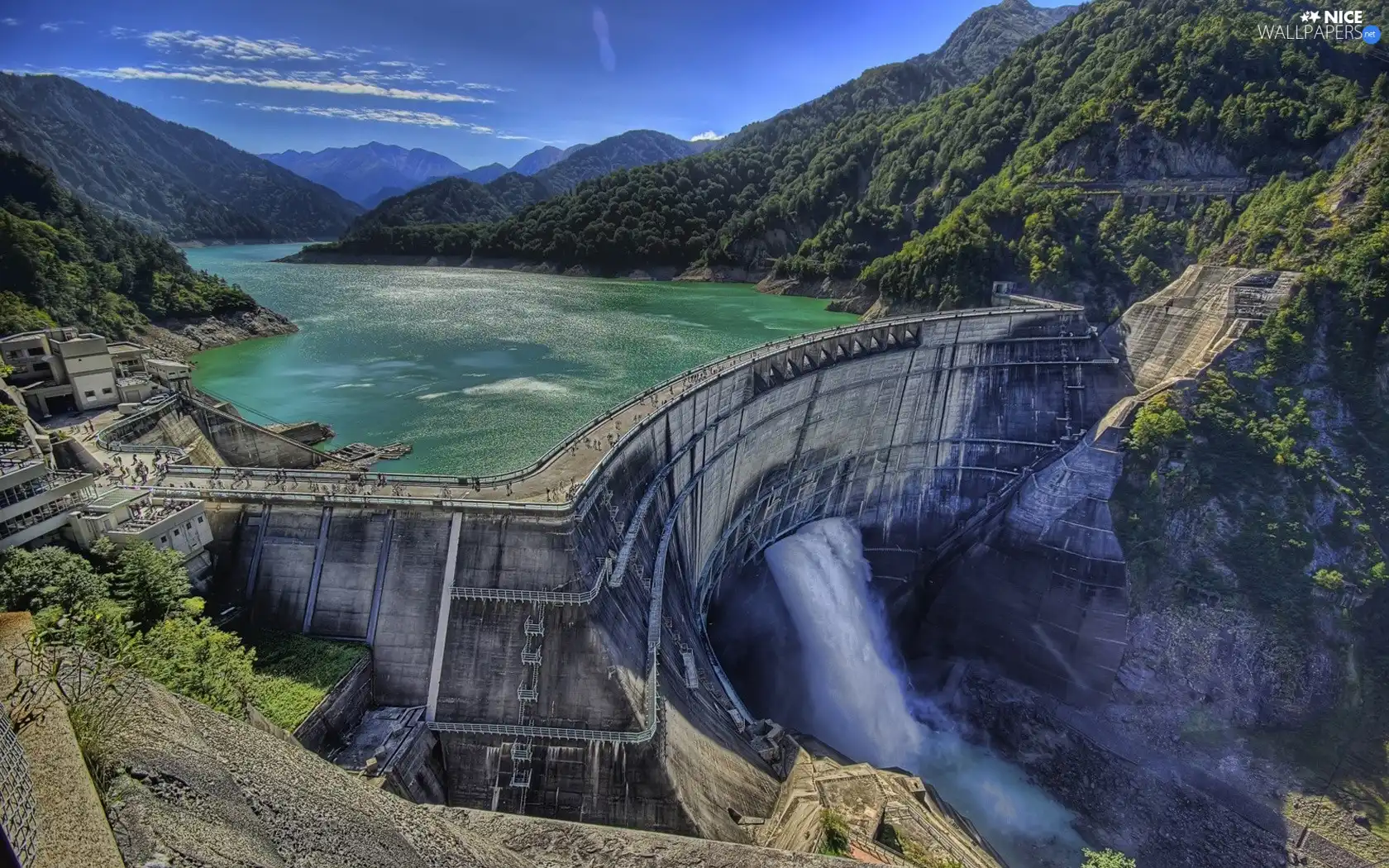 Mountains, People, dike, River