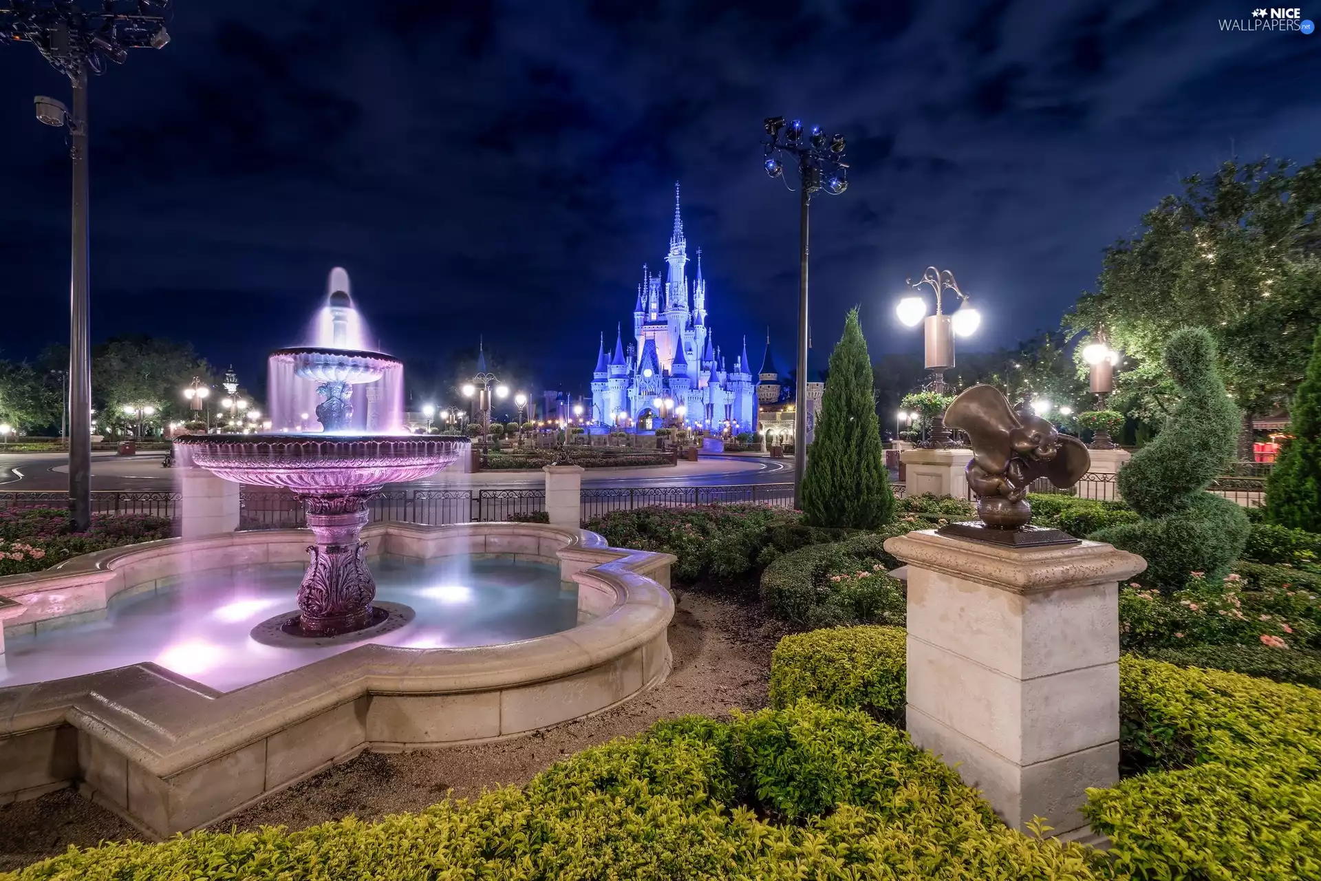 City of Bay Lake, Walt Disney World Resort, Night, fountain, light, State of Florida, The United States, Disneyland