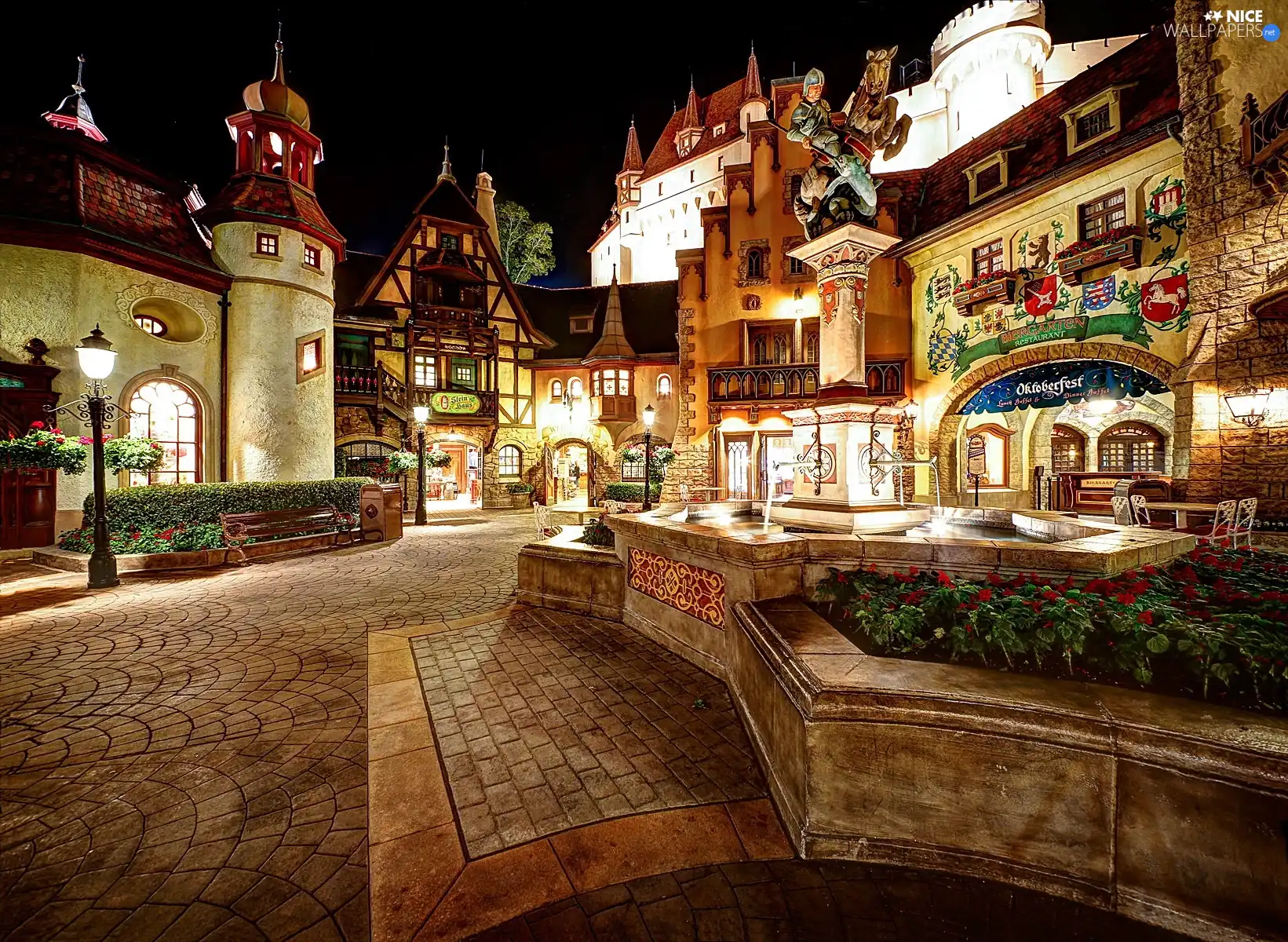 Disneyland, California, Houses, Night, Town