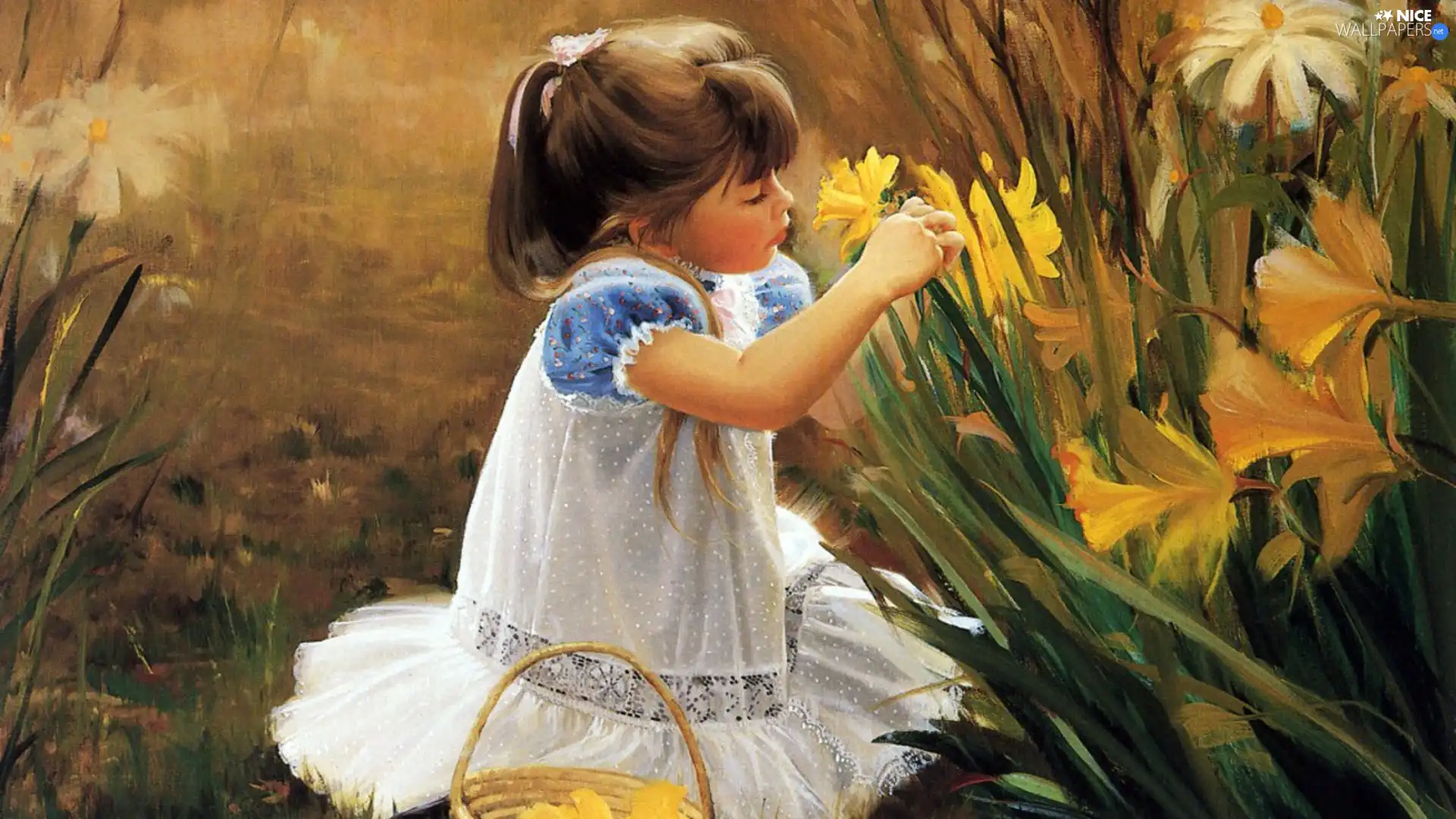 girl, copy, Donald Zolan, Daffodils