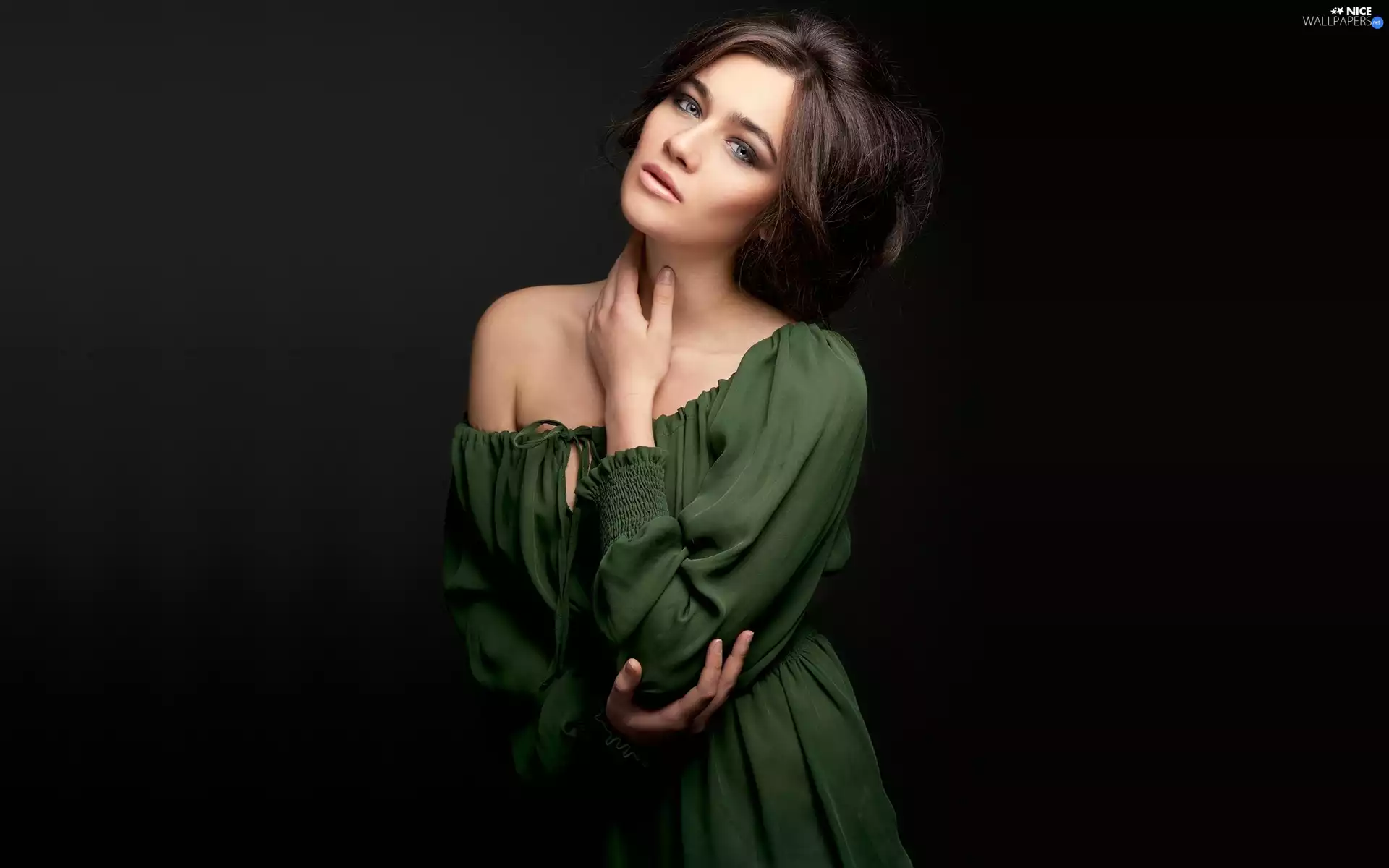 Women, dress, make-up, Green