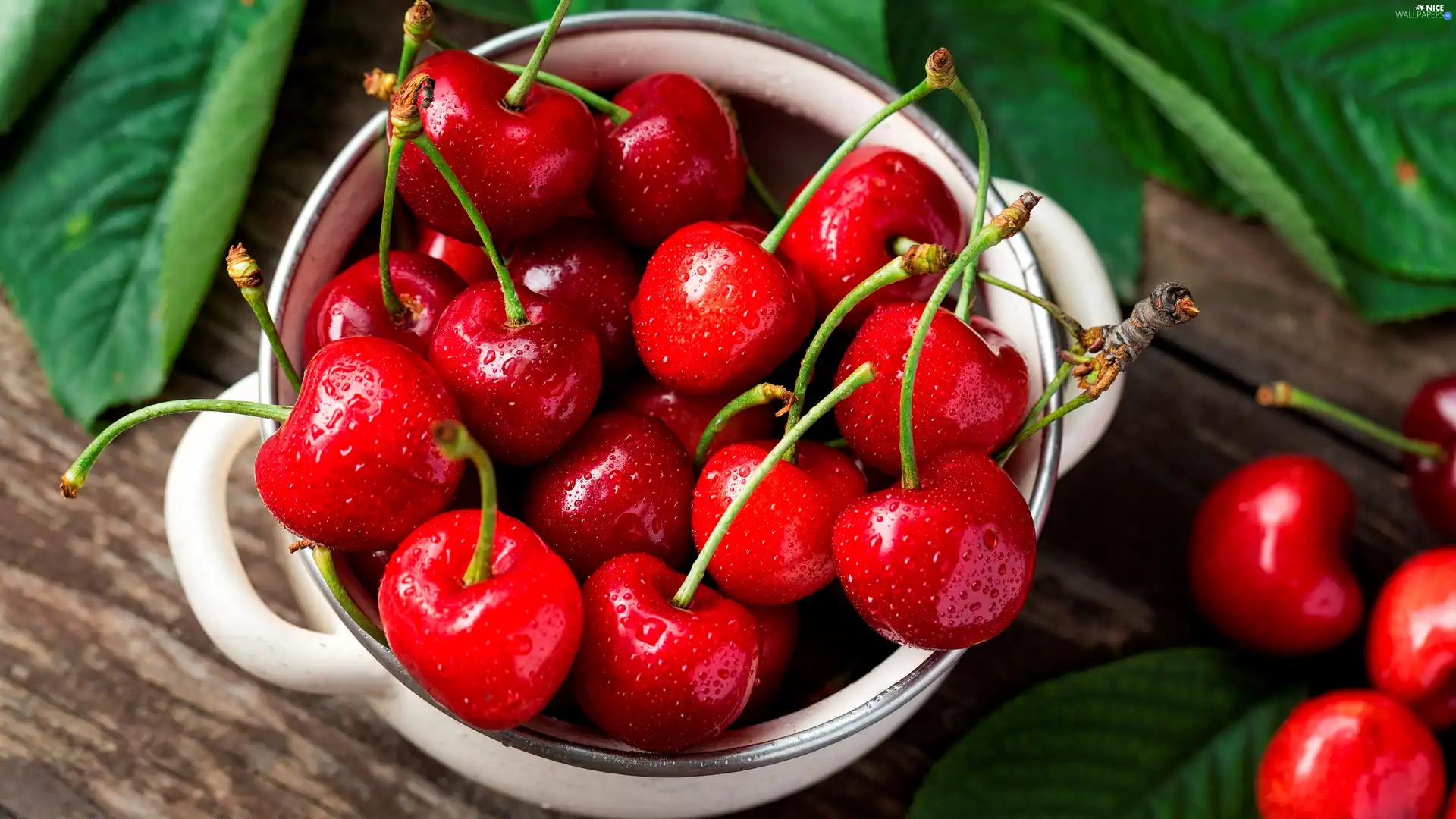 cherries, pot, board, drops