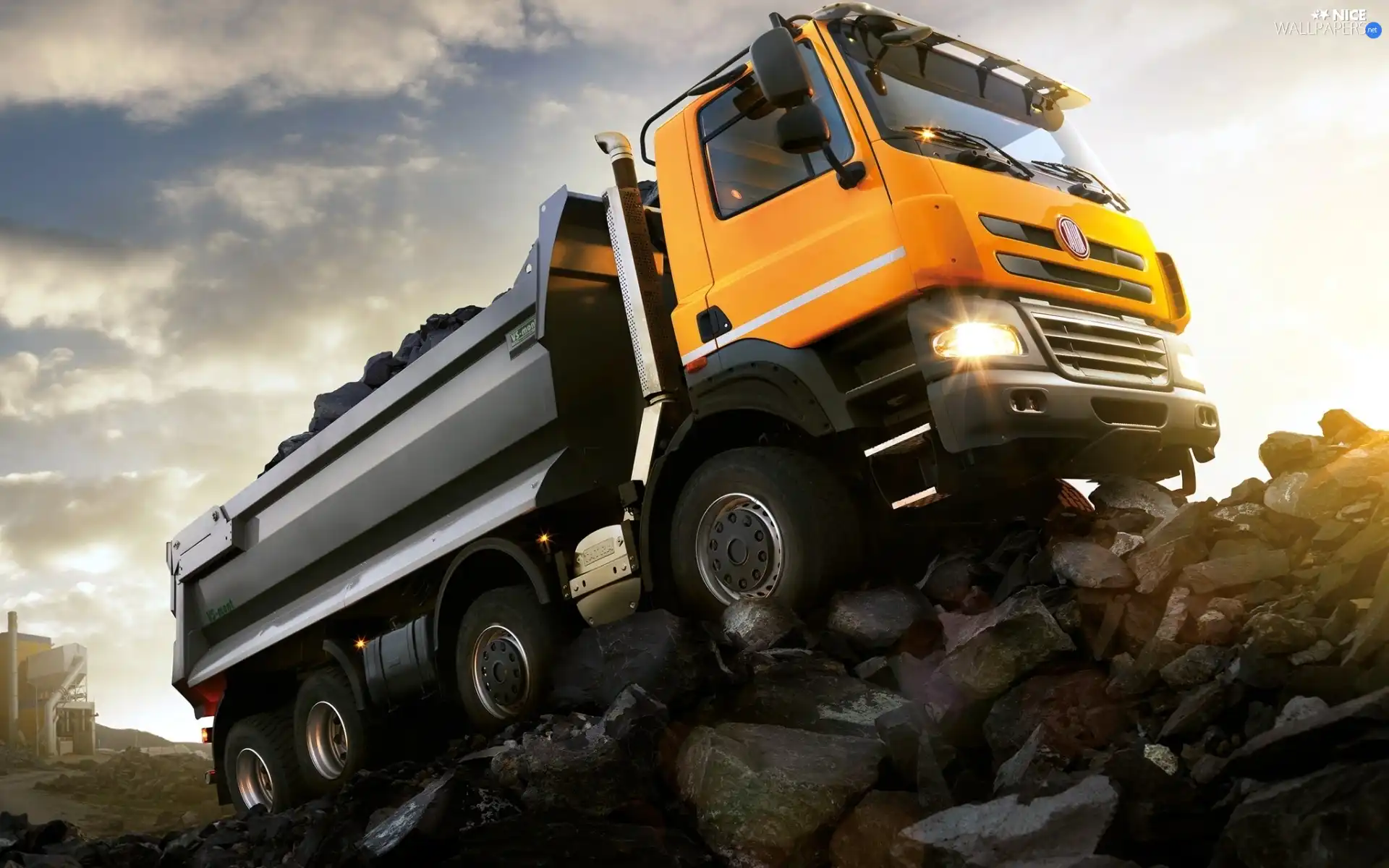 dump truck, rocks