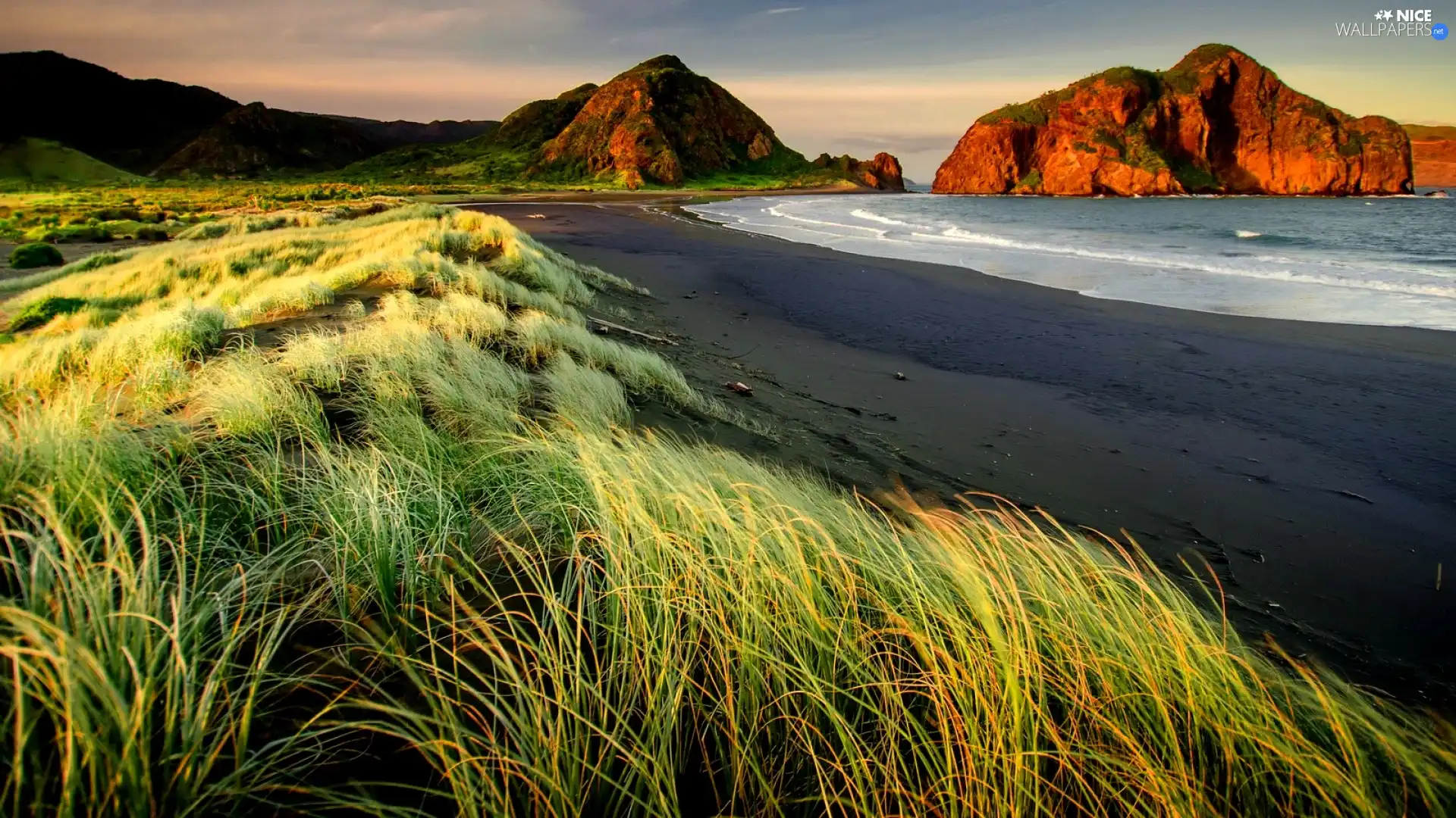 Mountains, sea, Dunes, Beaches