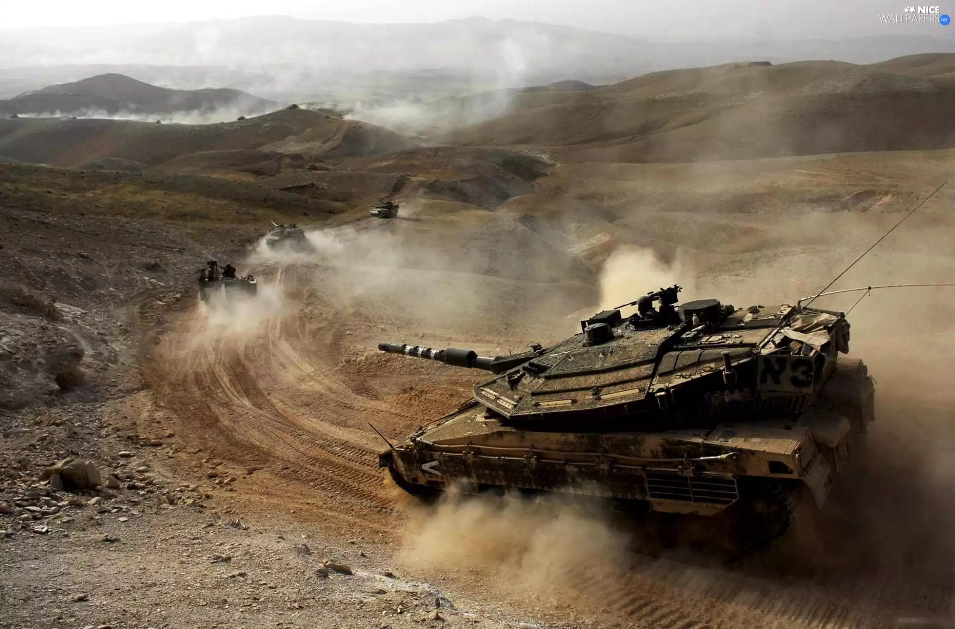 land, dust, Tank, Merkava, column