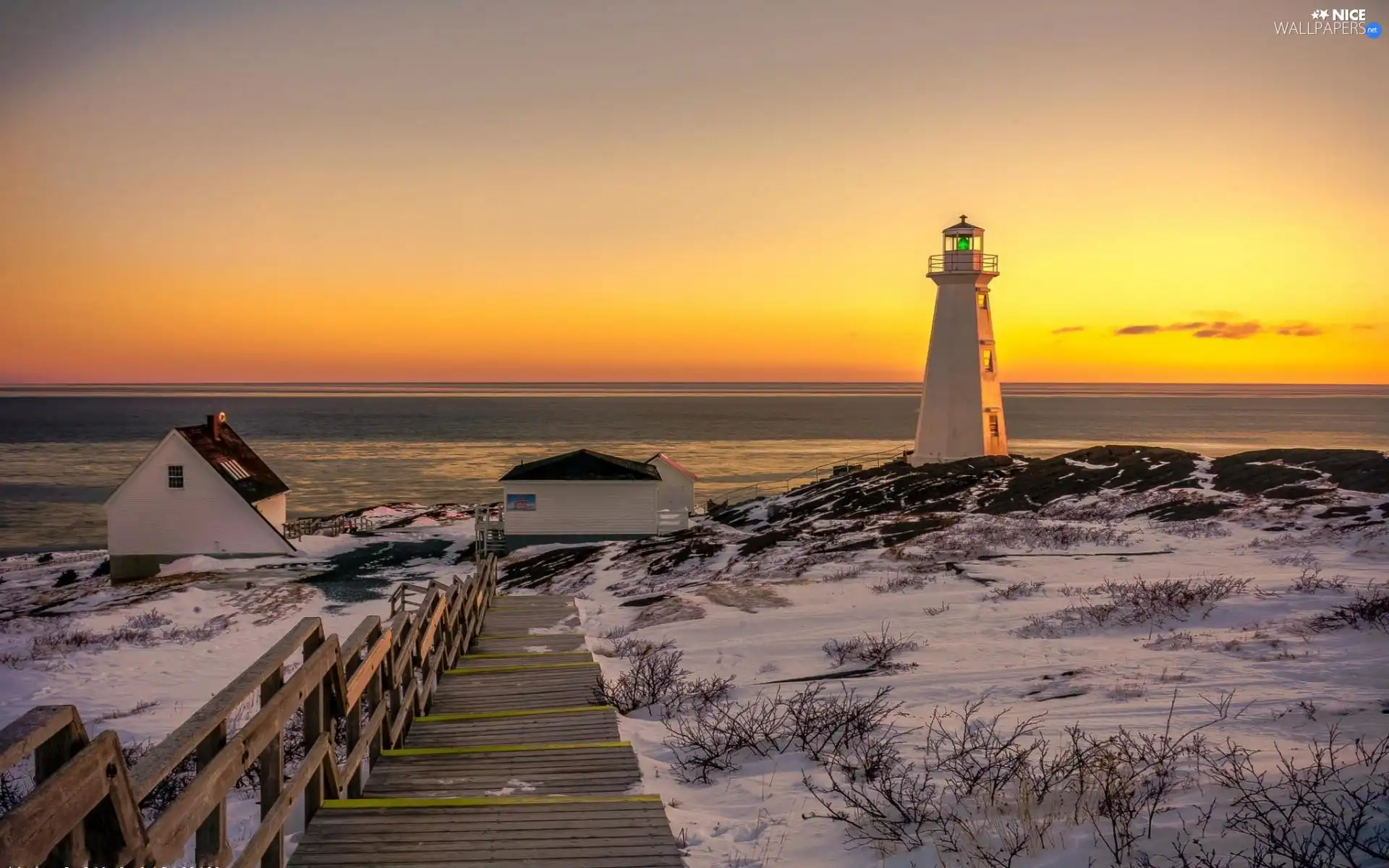 Houses, maritime, sun, Stairs, Lighthouse, east, winter