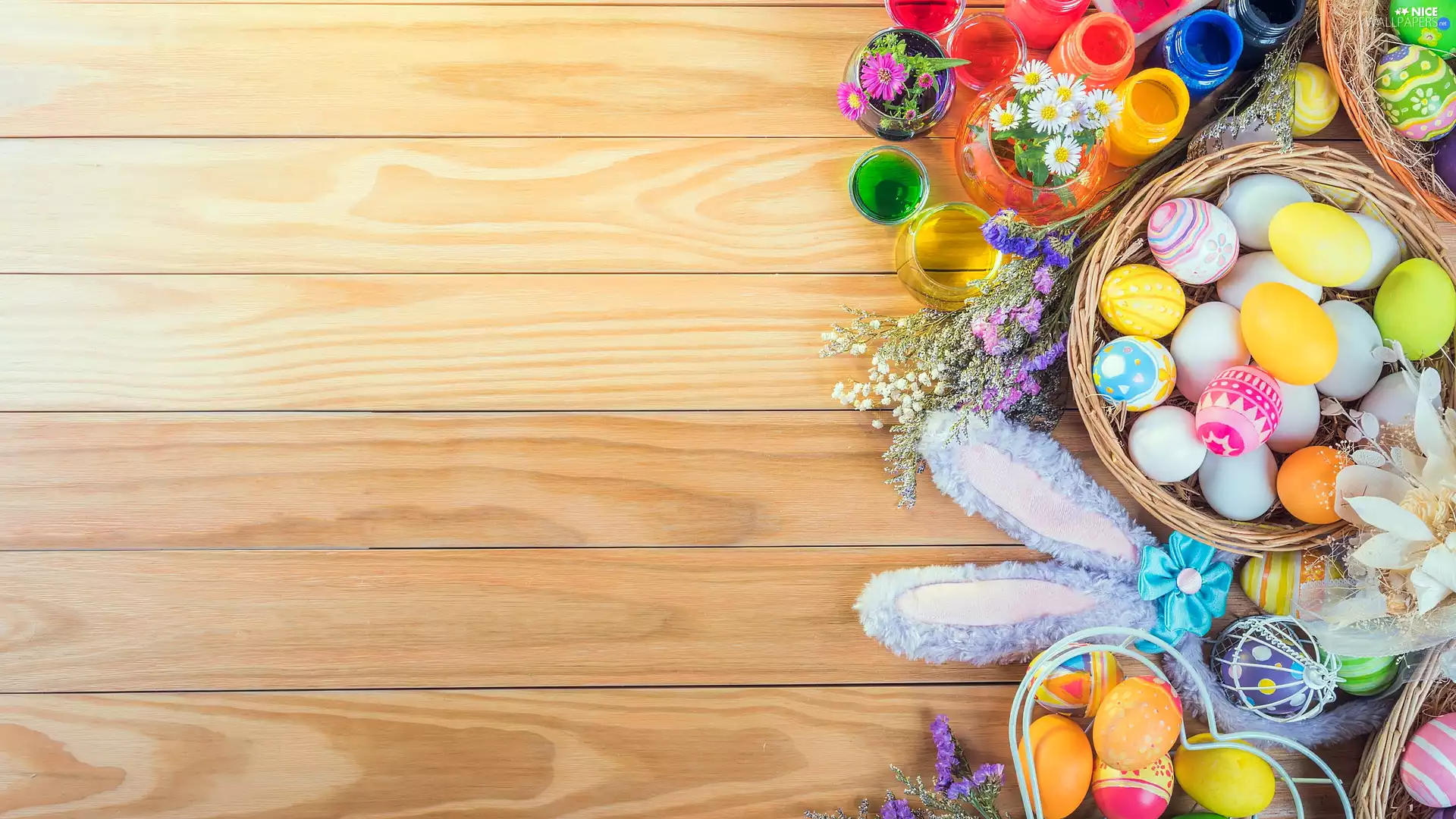basket, composition, Band, eggs, Easter, Paints, boarding