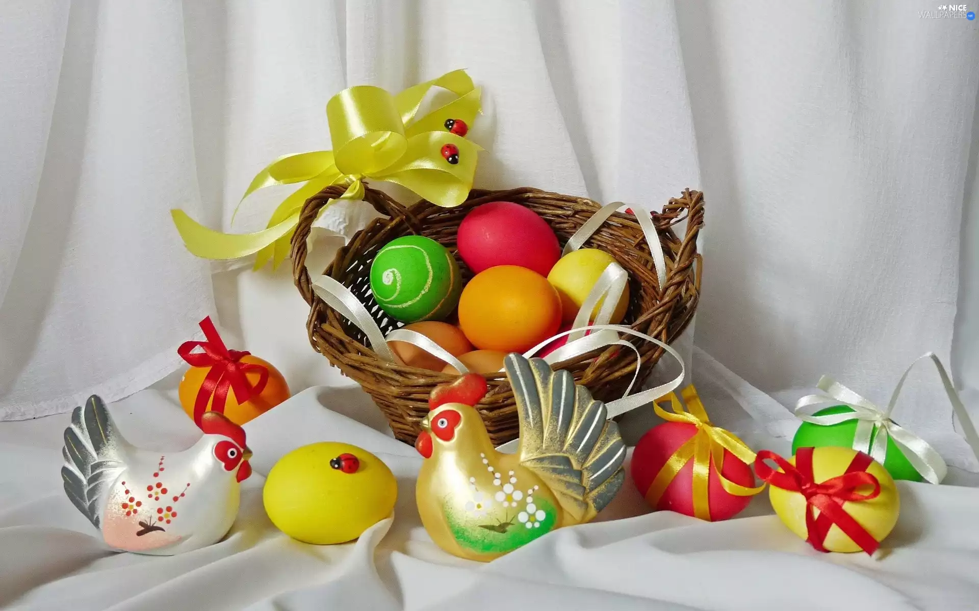 basket, easter, cocks, eggs