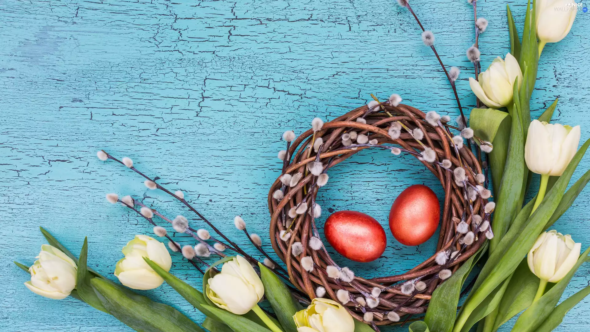 wicker, Tulips, Easter, eggs, wreath, database