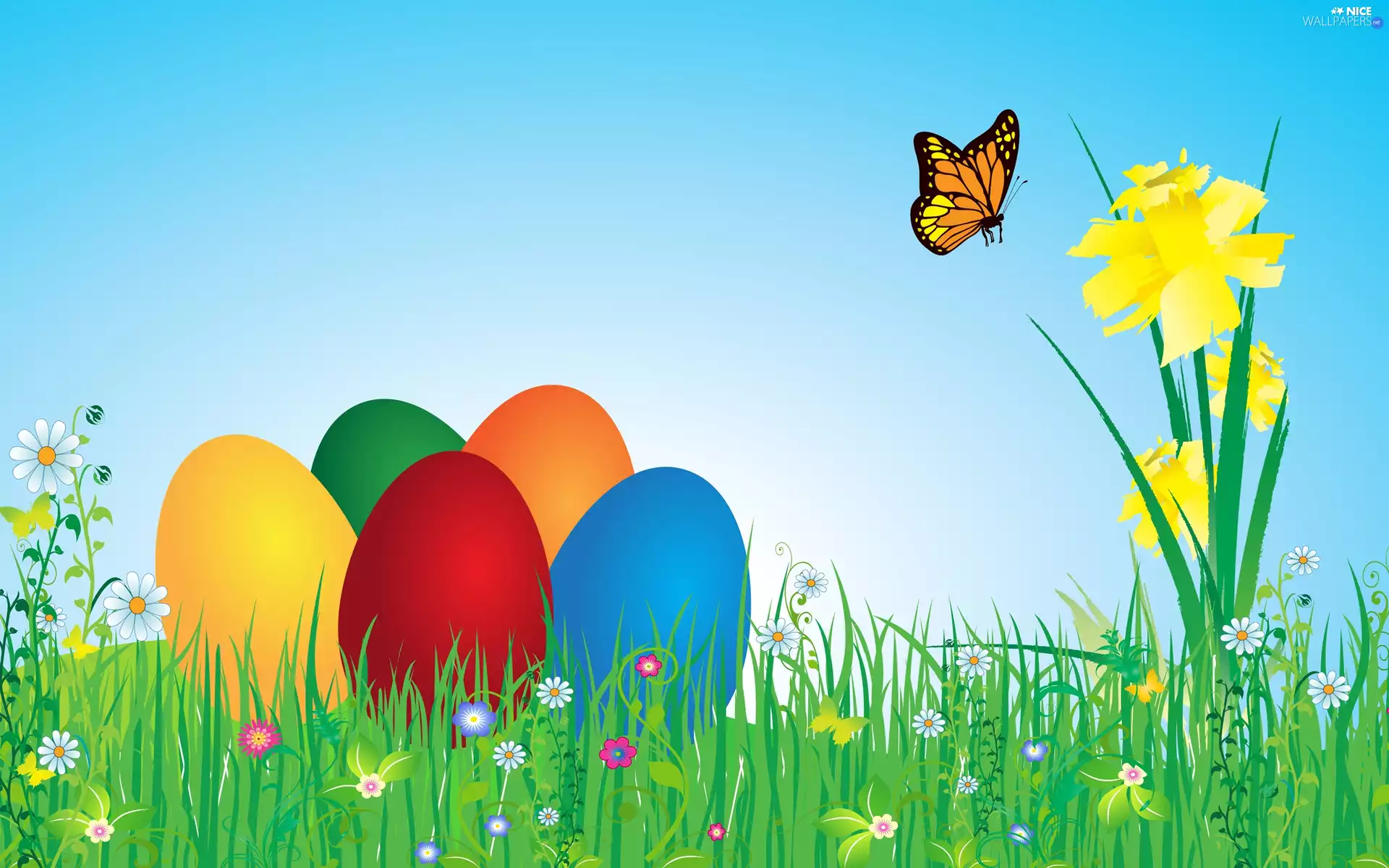 Easter, jonquil, butterfly, eggs