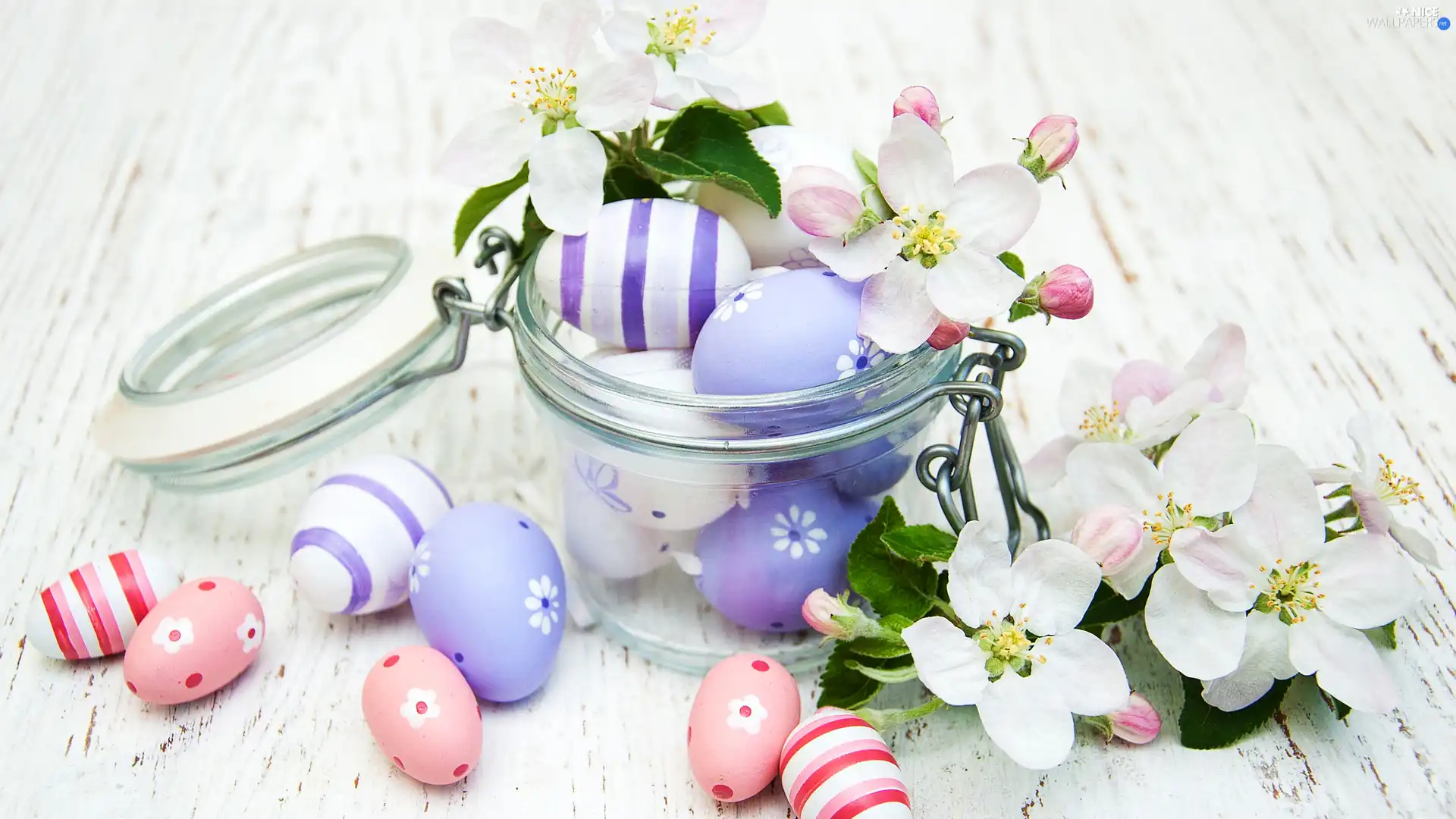 Easter, jar, Flowers, eggs