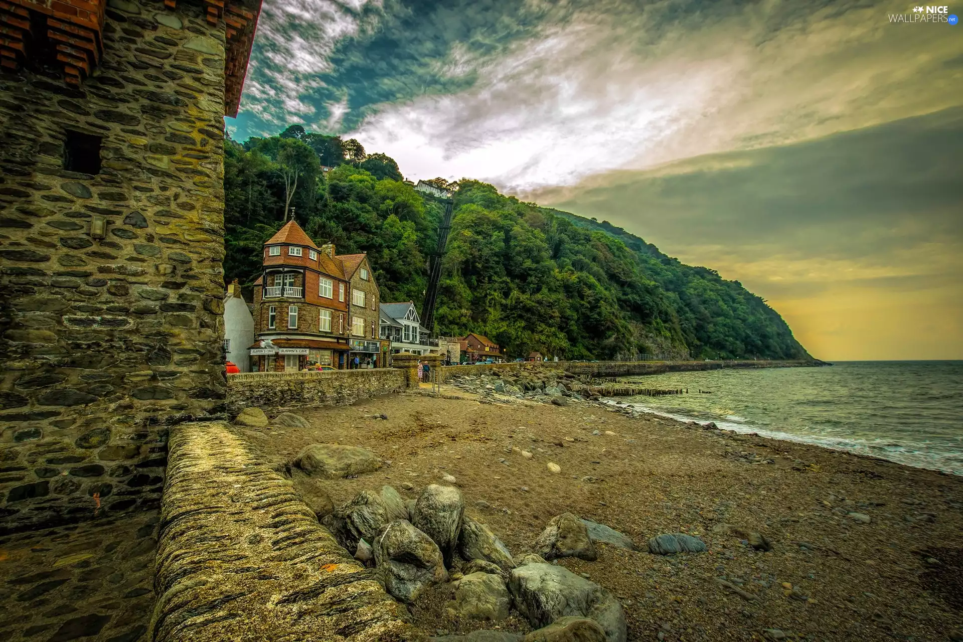 Stones, Coast, Lynmouth, England, Houses, Beaches