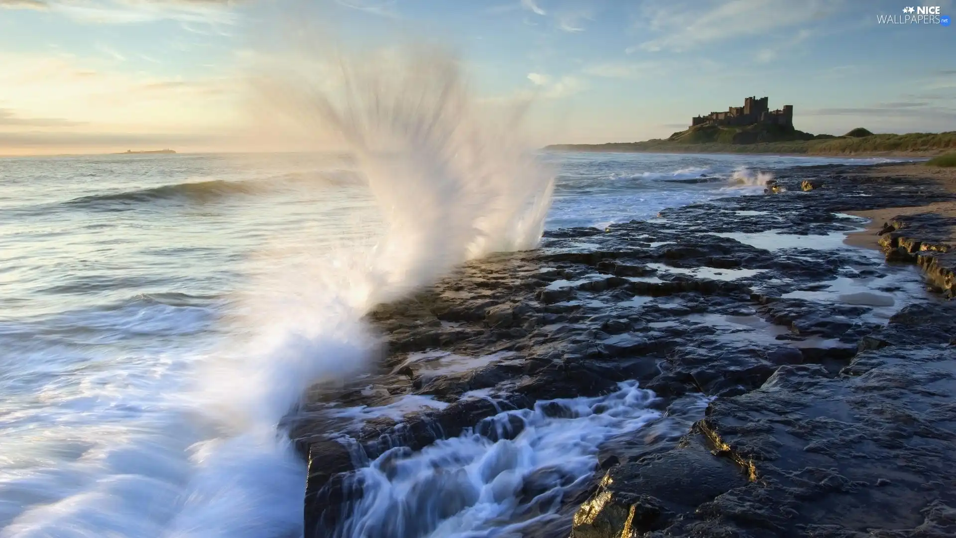 Castle, sea, England, Bamburgh