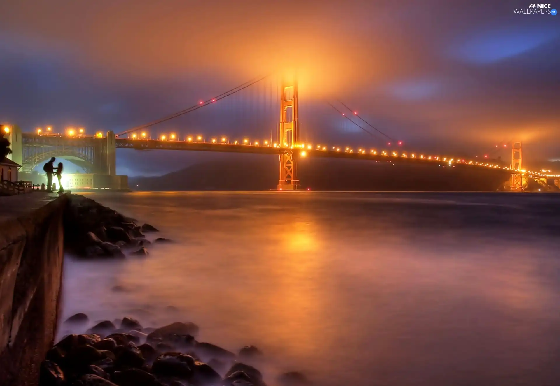 bridge, River, evening, Golden Gate