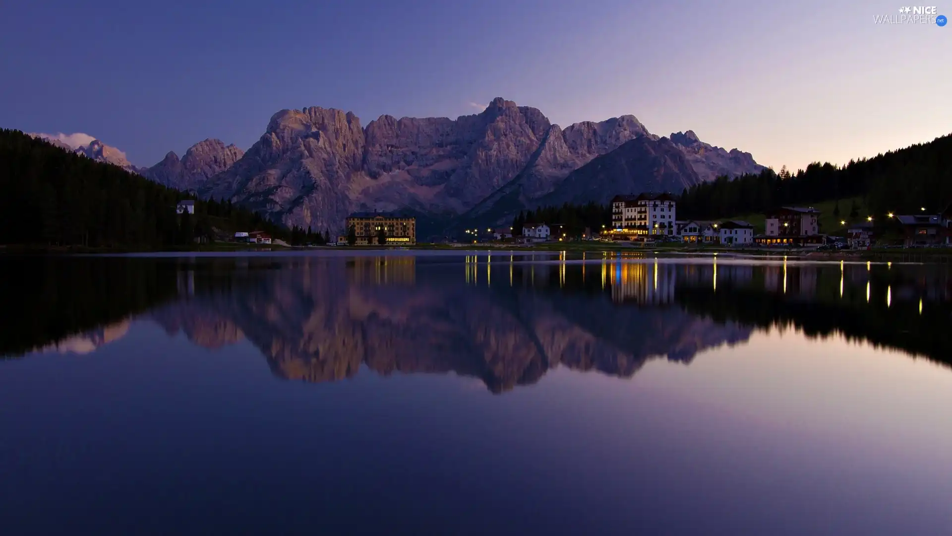 lake, reflection, evening, Mountains
