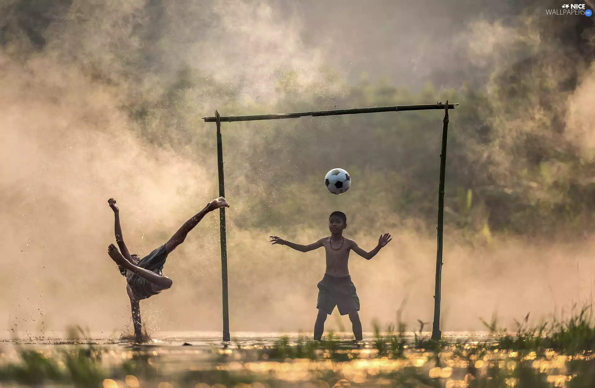 water, excavation, Ball, gate, boys