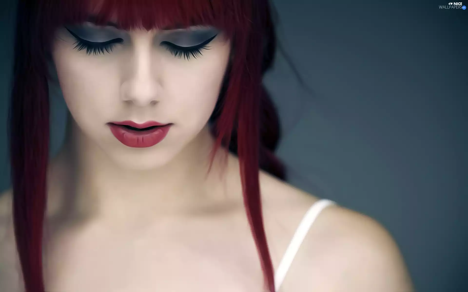 Hair, girl, closed, Eyes, make-up, Red