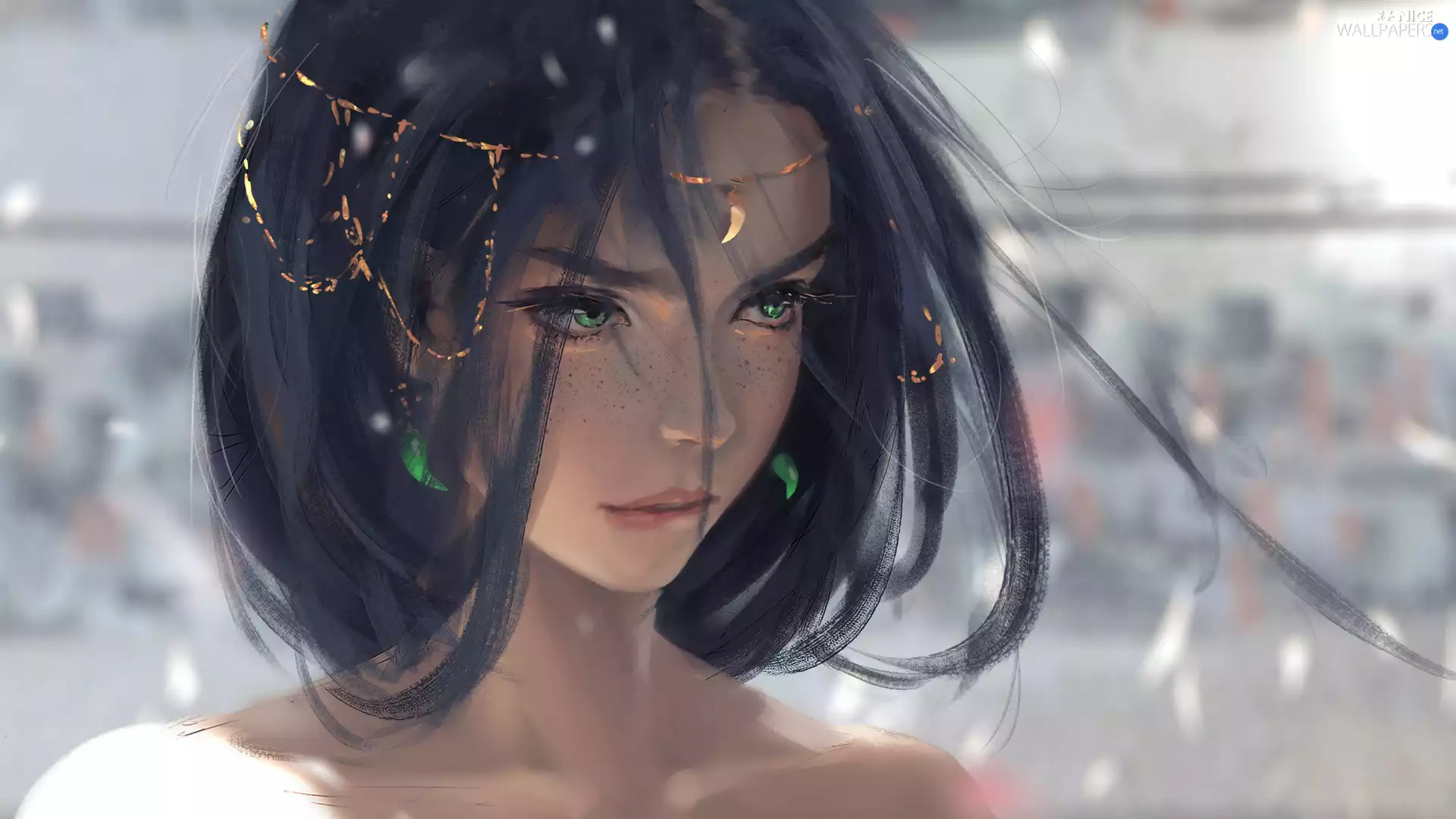 girl, Eyes, graphics, green ones