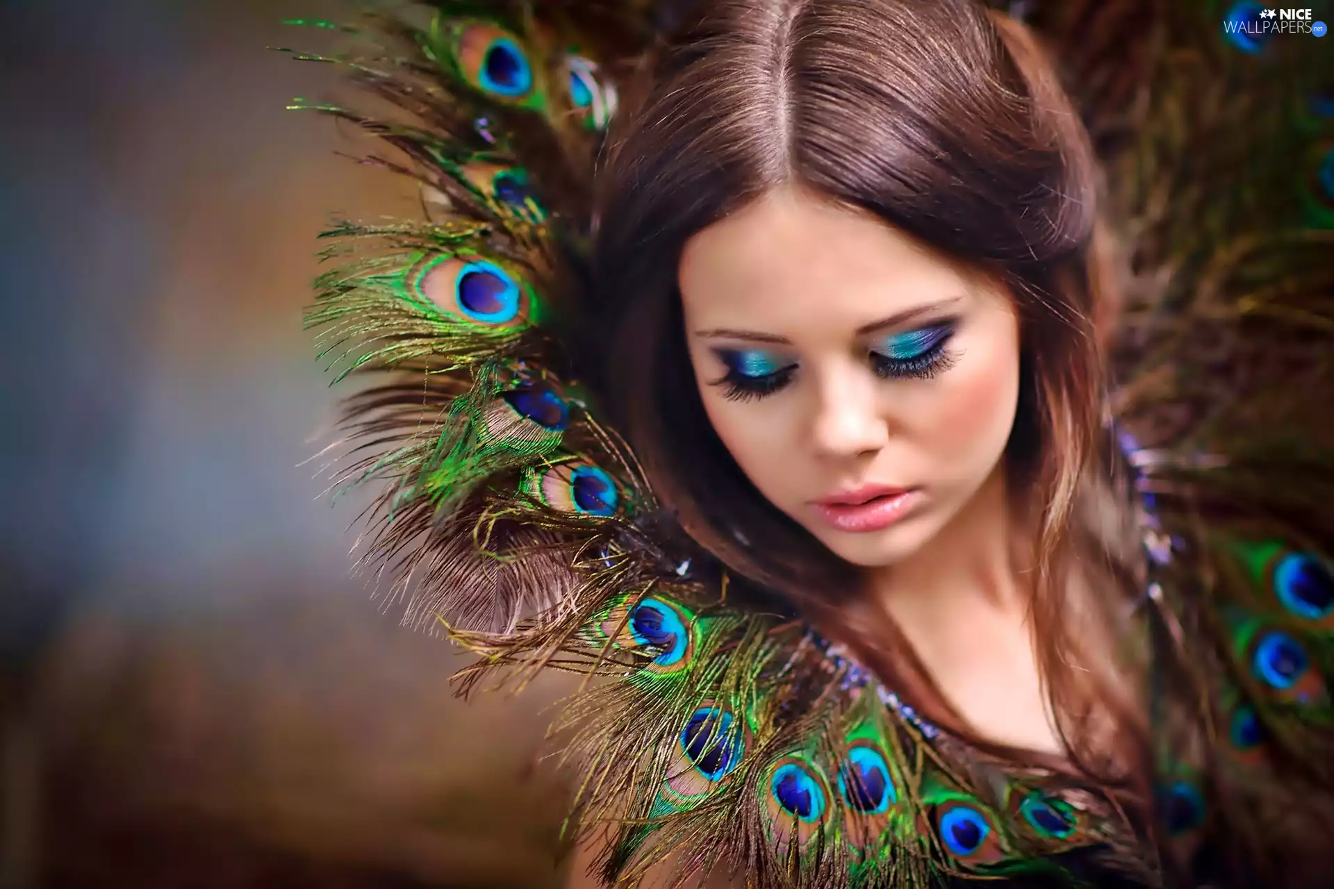 Women, Eyes, make-up, peacocks