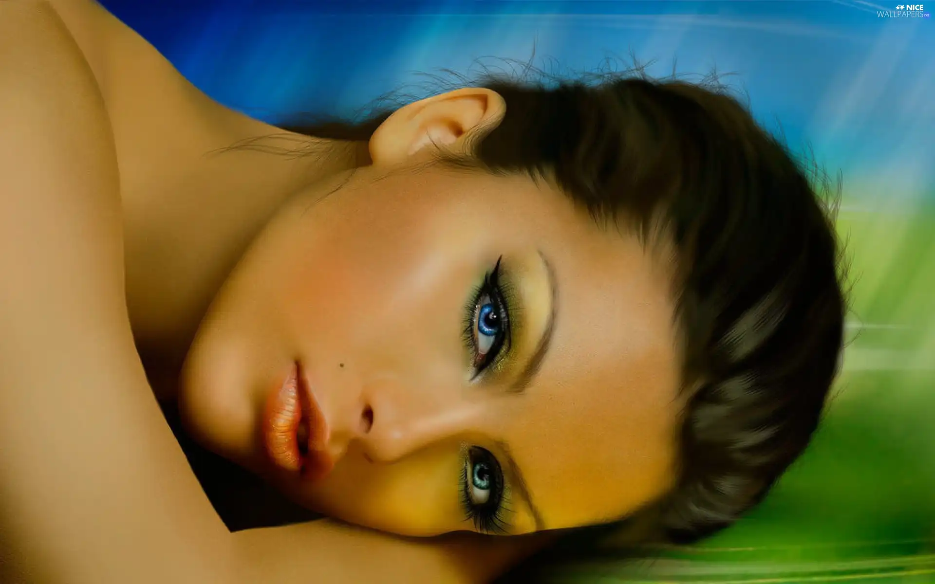 Women, Blue, Eyes, The look