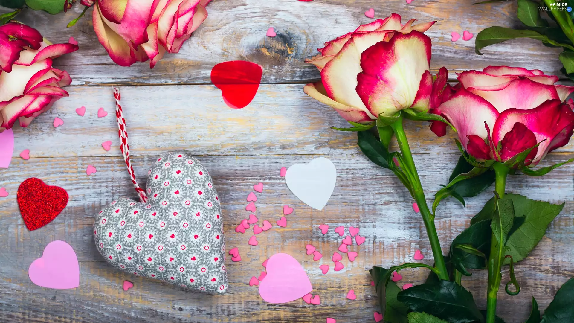 roses, Heart, boarding, Fabric