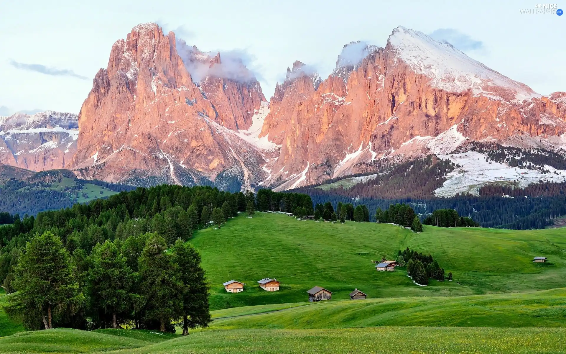 Farms, medows, Rocky, woods, Mountains