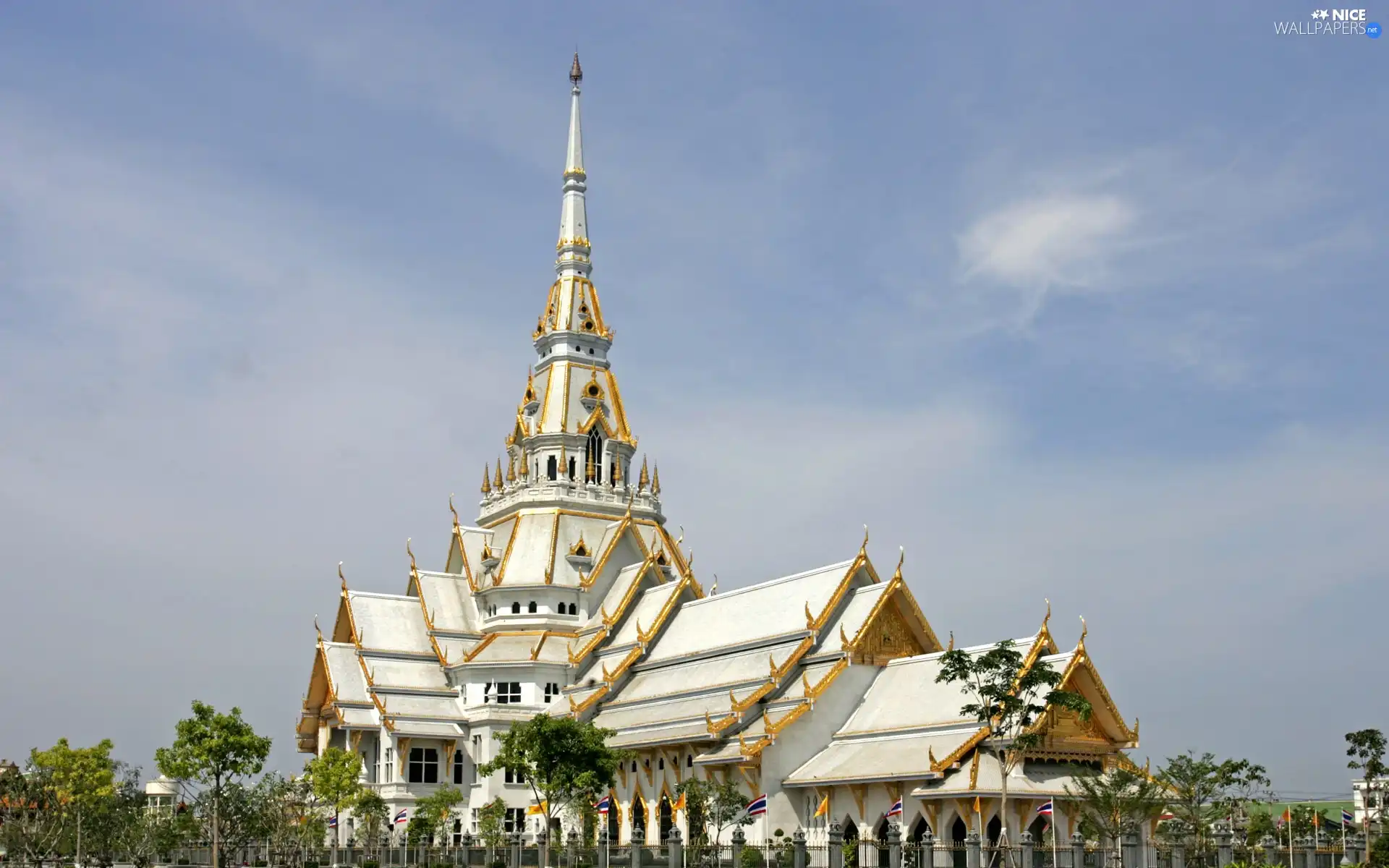 palace, viewes, fence, trees