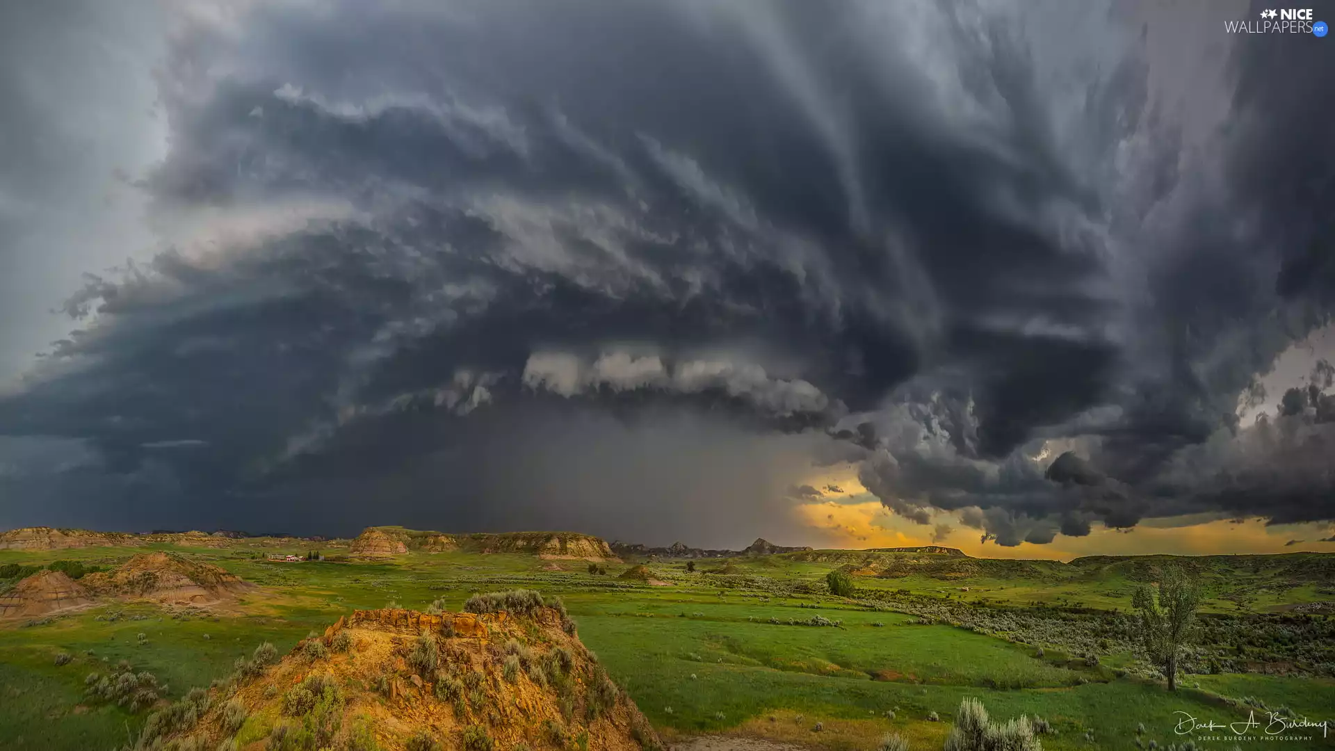 field, clouds, Montana, Storm, dark, The Hills, The United States