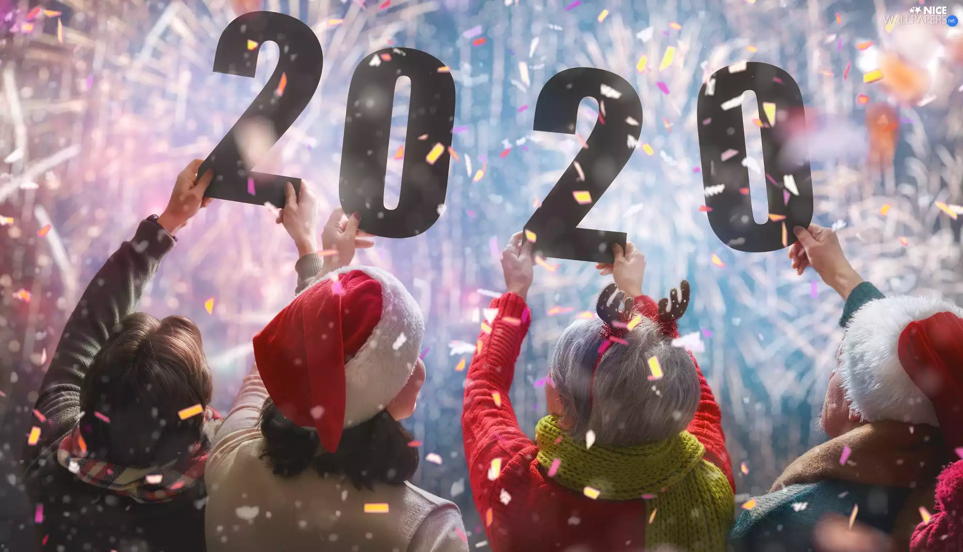 2020, New Year, fireworks, confetti, People, numbers