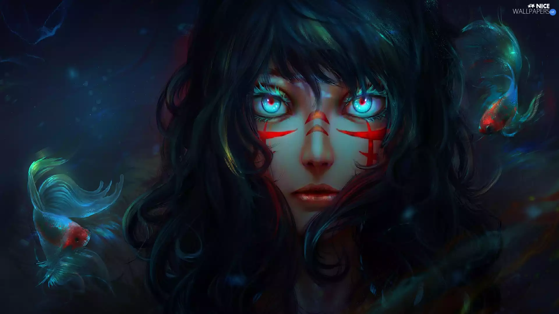 wounds, fishes, Women, face, fantasy