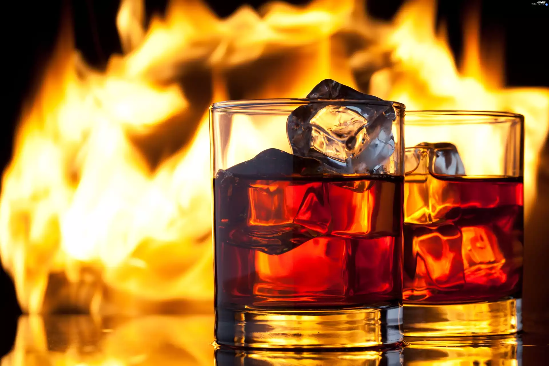 ice, Flames, Whisky, knuckle, Glass
