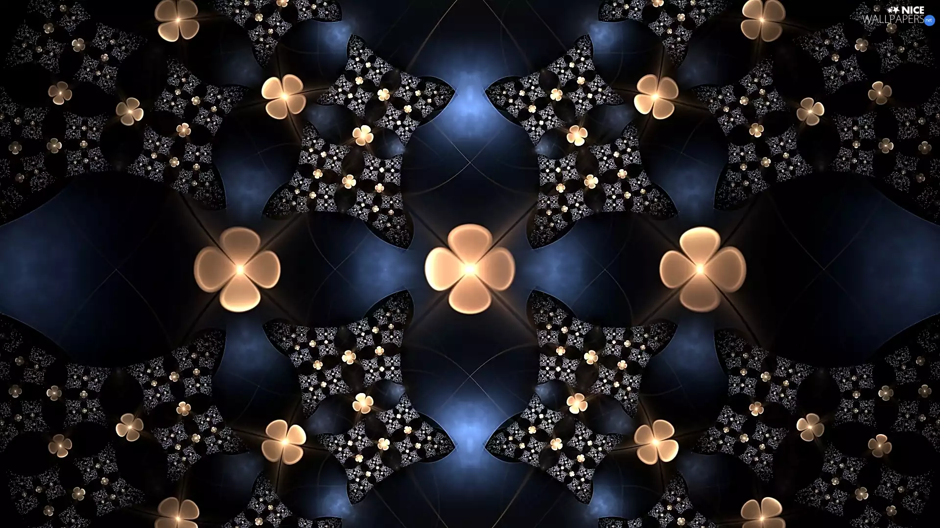 flash, ligh, Navy Blue Background, sun, Flowers, luminosity, Fraktal