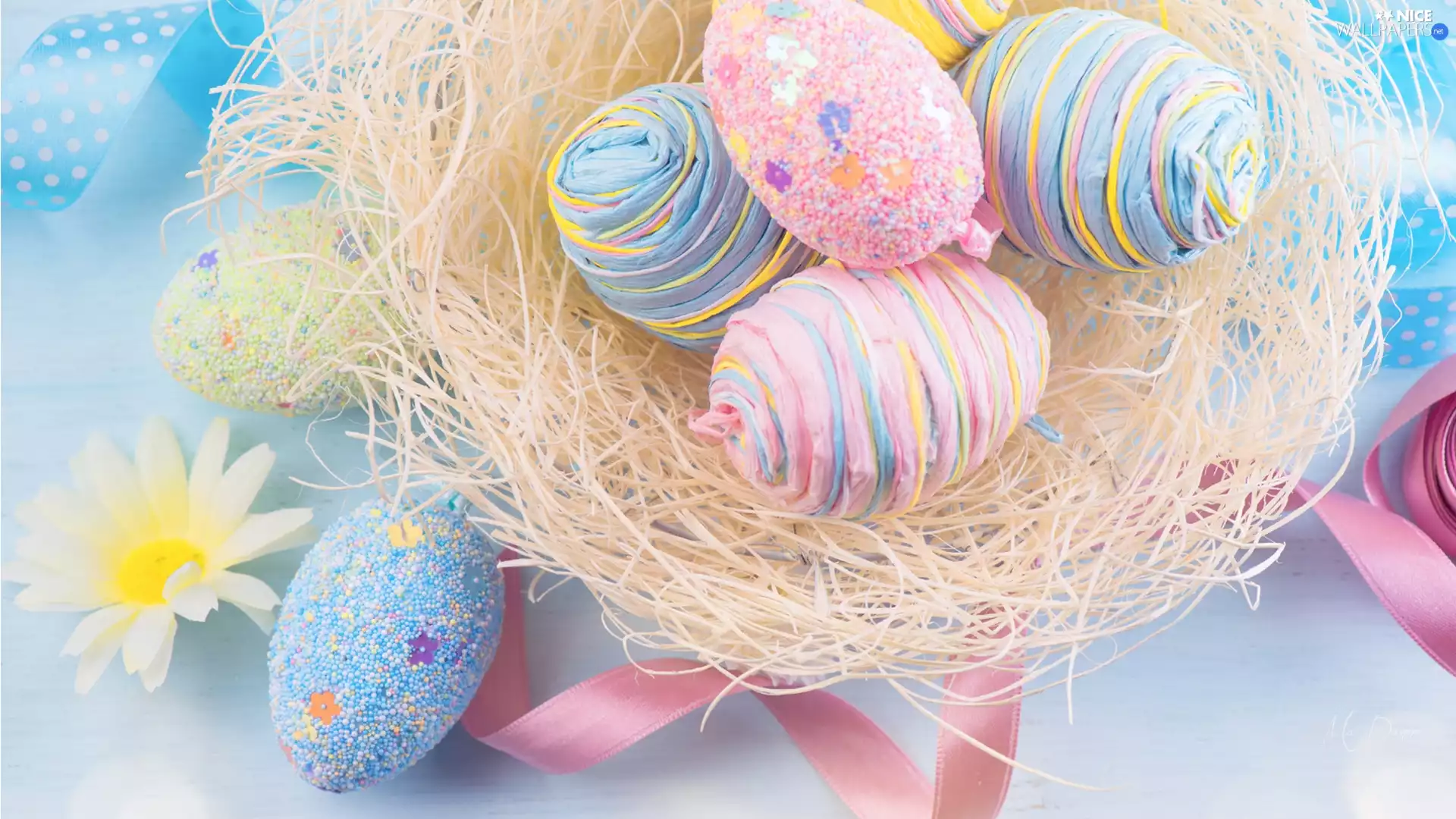 ribbon, Flower, Easter, socket, eggs