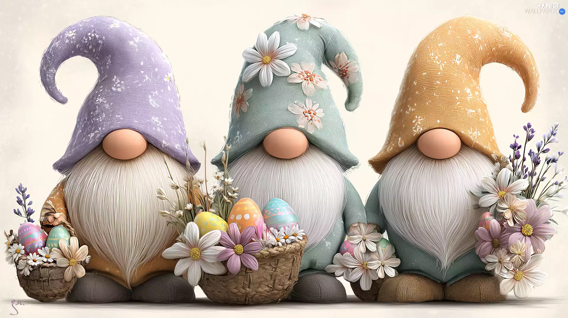 dwarfs, Cage, Ai, eggs, graphics, Three, Easter, Flowers