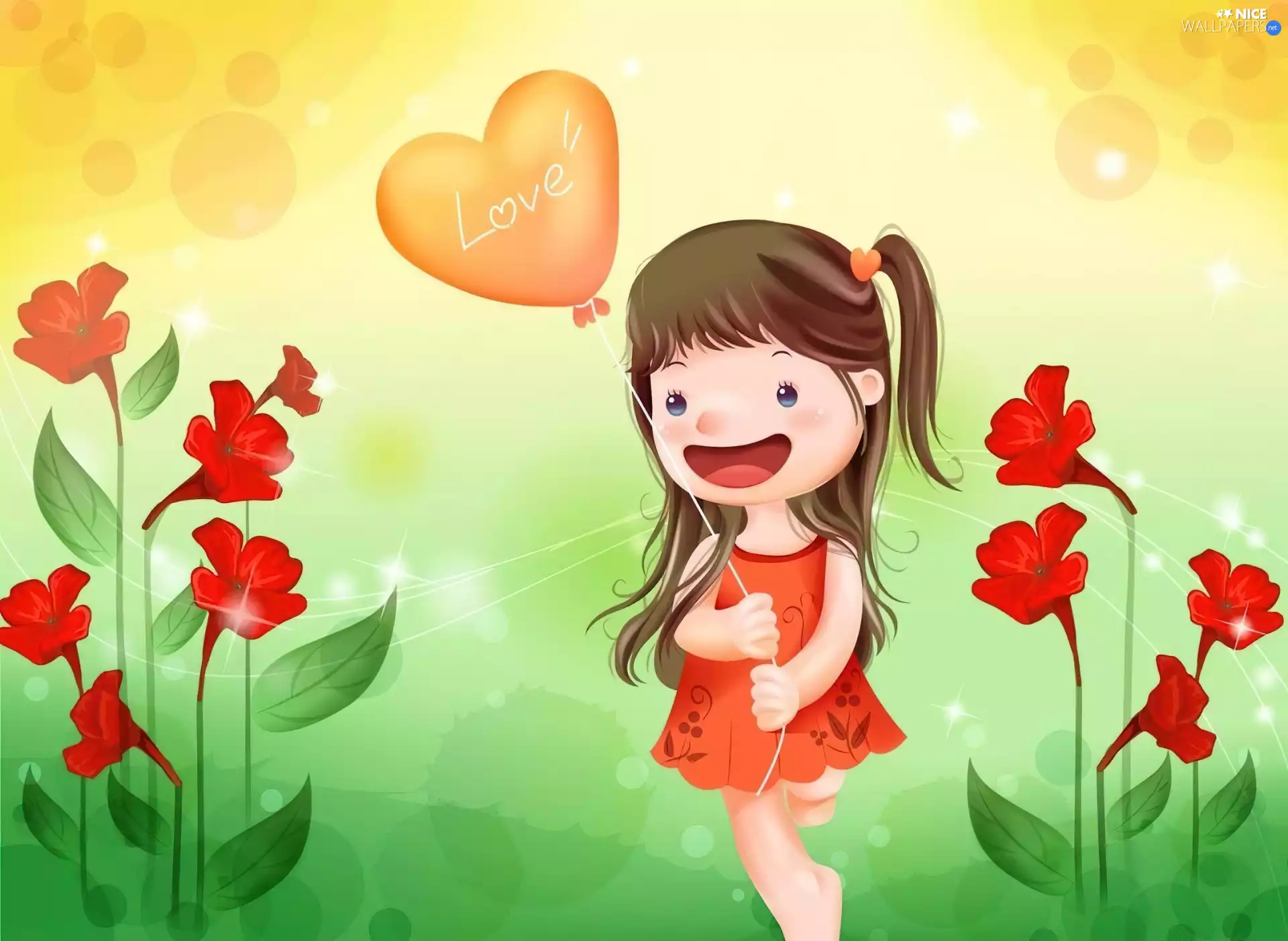 Flowers, girl, Baloon