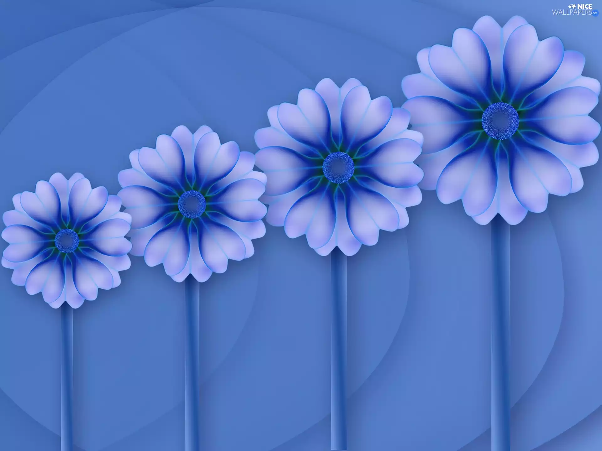 Flowers, four, Blue