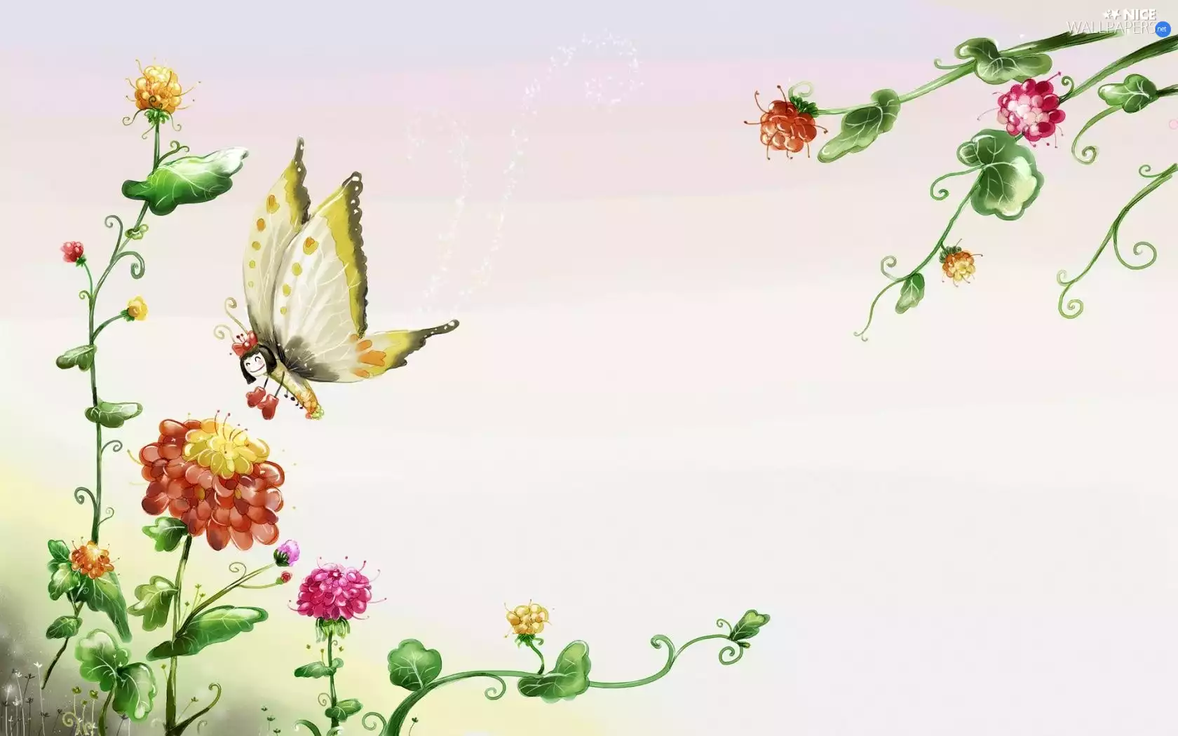 Flowers, butterfly
