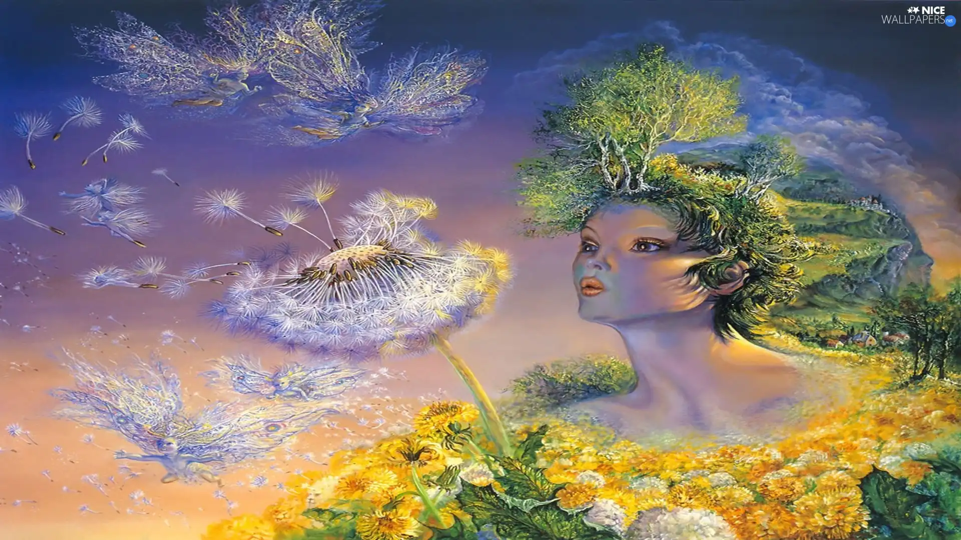 Women, Flowers, Josephine Wall, dandelion