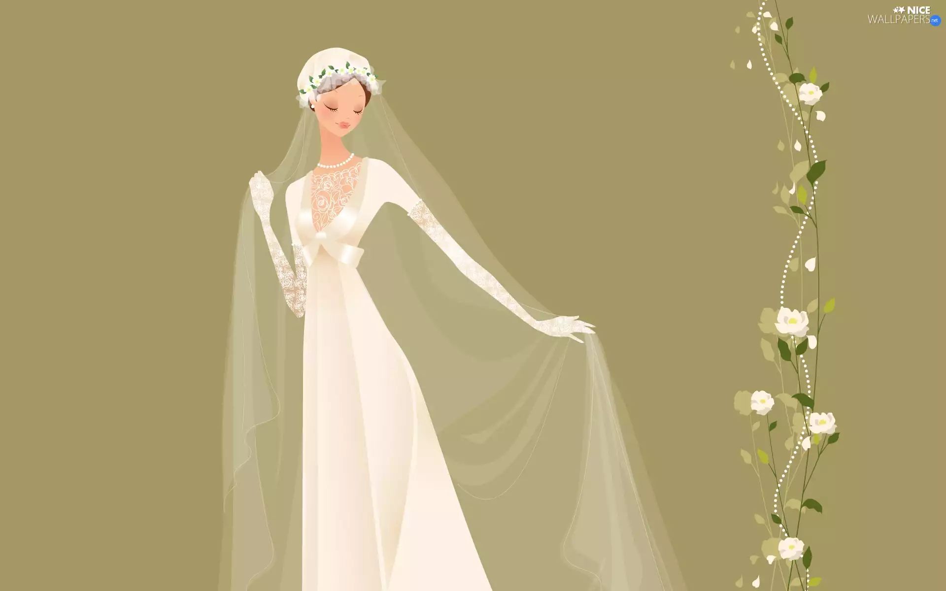 veil, Flowers, Dress, long, White