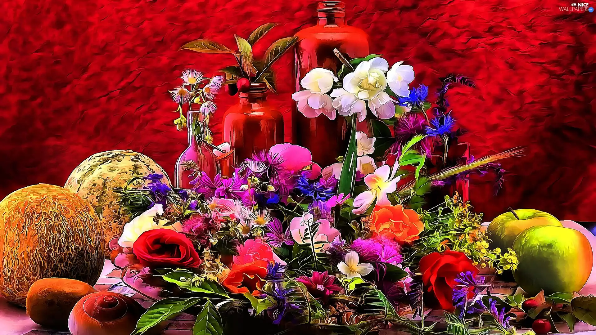 Fractalius, Fruits, vases, Flowers