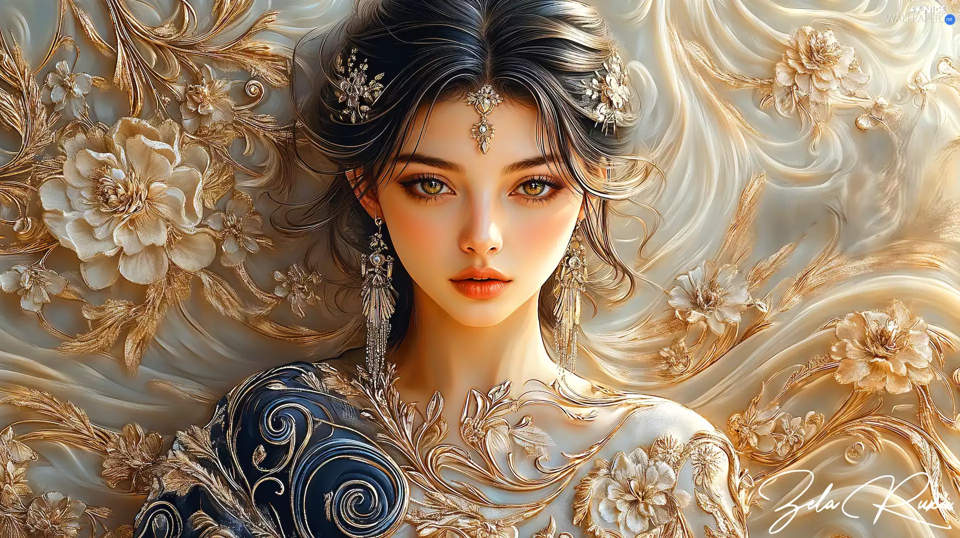 make-up, graphics, Flowers, ornament, jewellery, Women