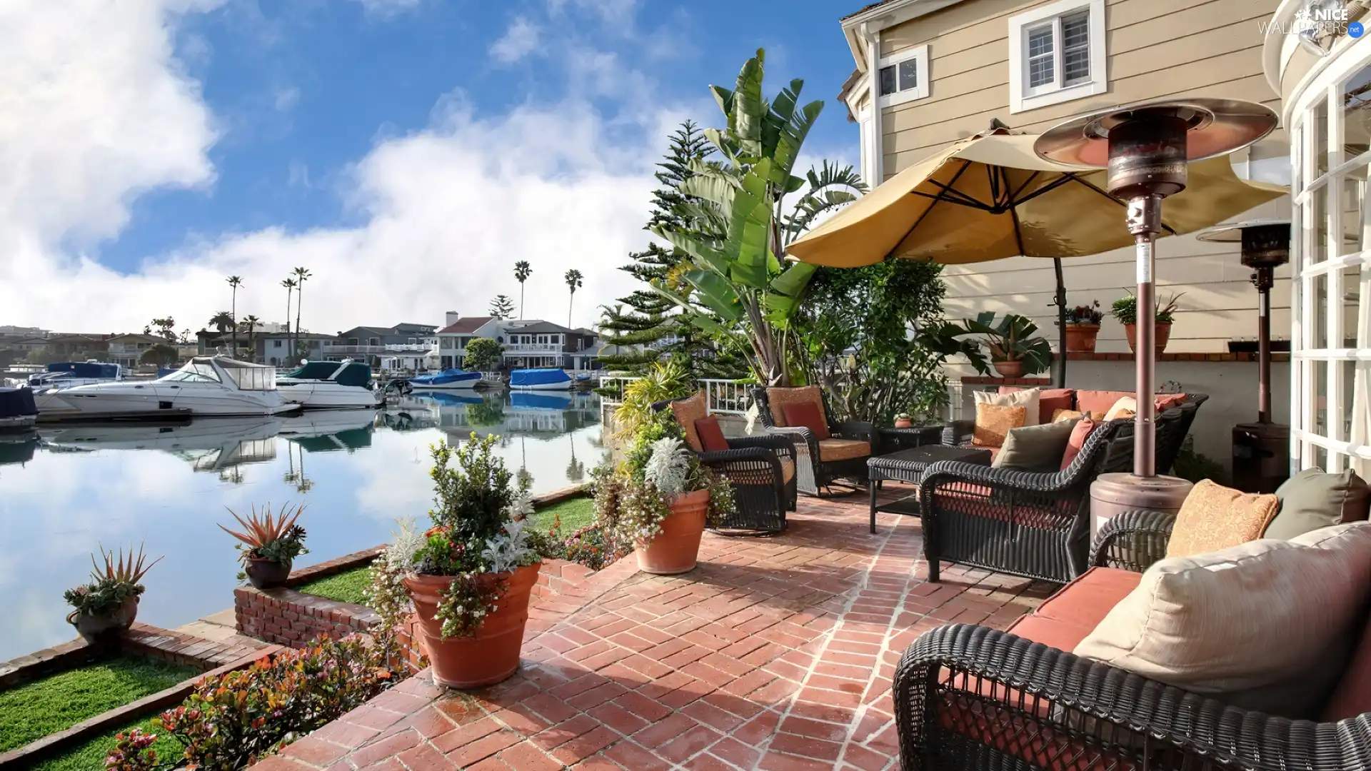 house, seats, Flowers, terrace