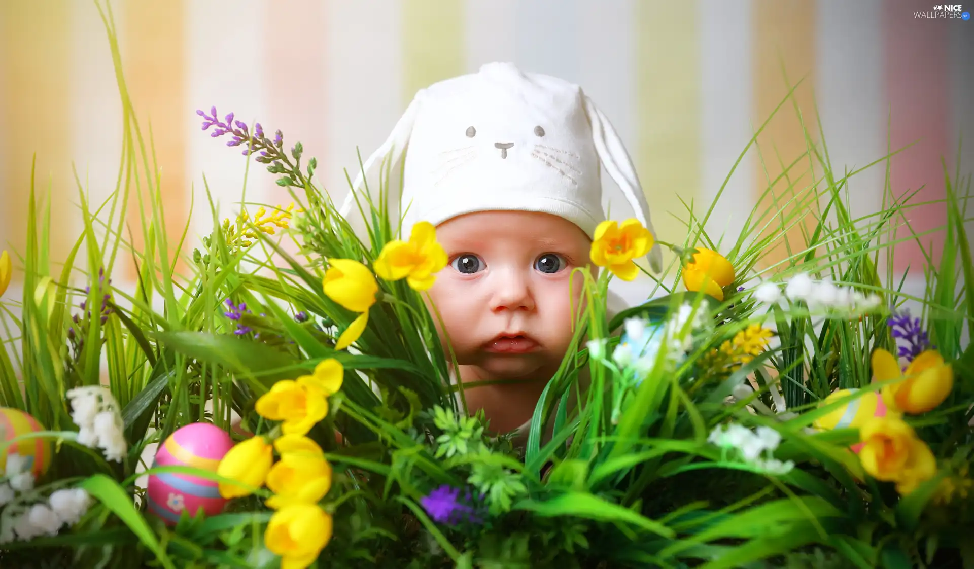 Kid, Easter, Flowers, Bonnet